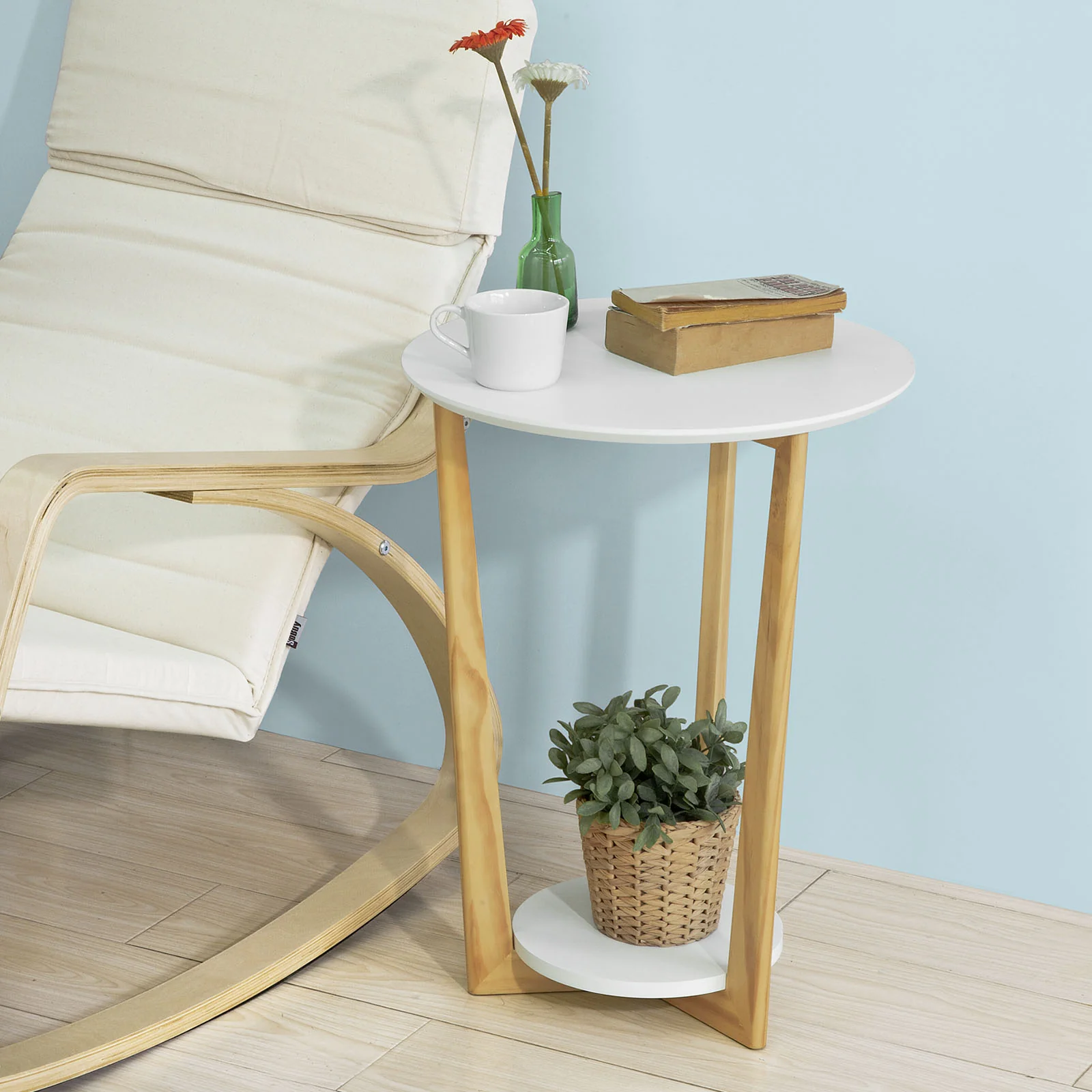 SoBuy FBT52-WN Mesa Auxiliar con 2 Estantes Blanco y Madera - Image 4