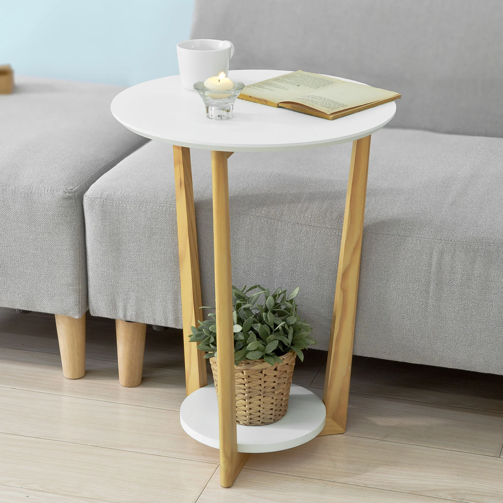 SoBuy FBT52-WN Mesa Auxiliar con 2 Estantes Blanco y Madera - Image 5