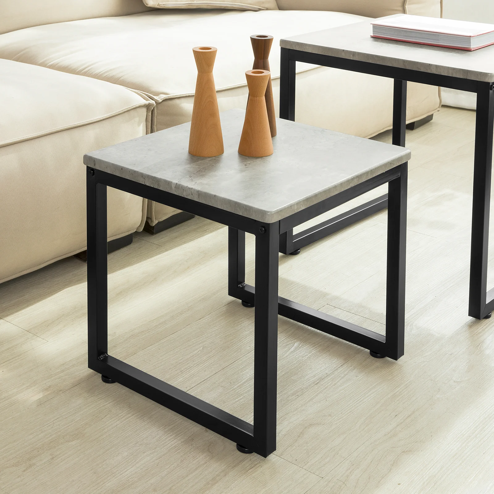 SoBuy FBT42-HG Set de 2 Mesas Auxiliares Gris - Image 4