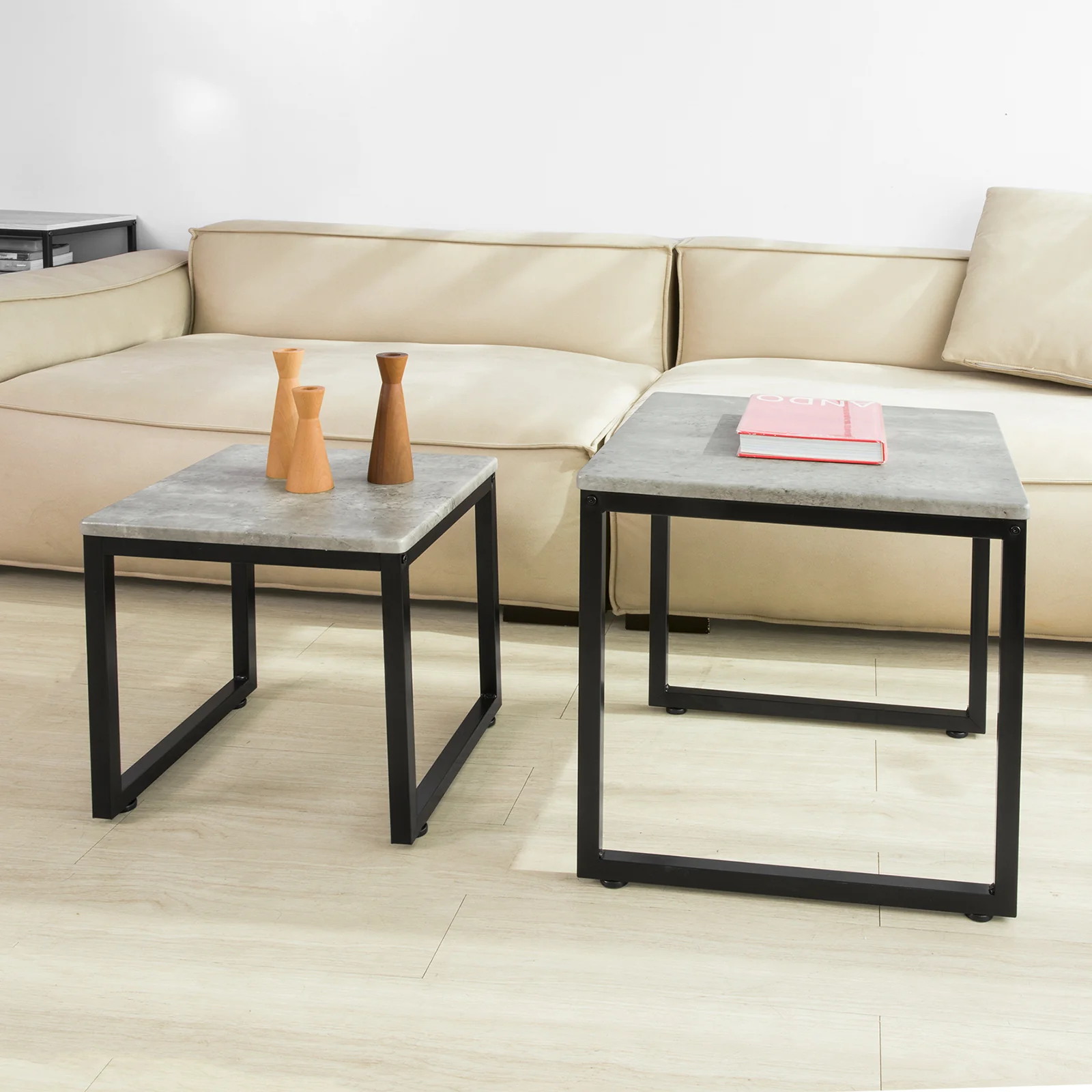 SoBuy FBT42-HG Set de 2 Mesas Auxiliares Gris - Image 6