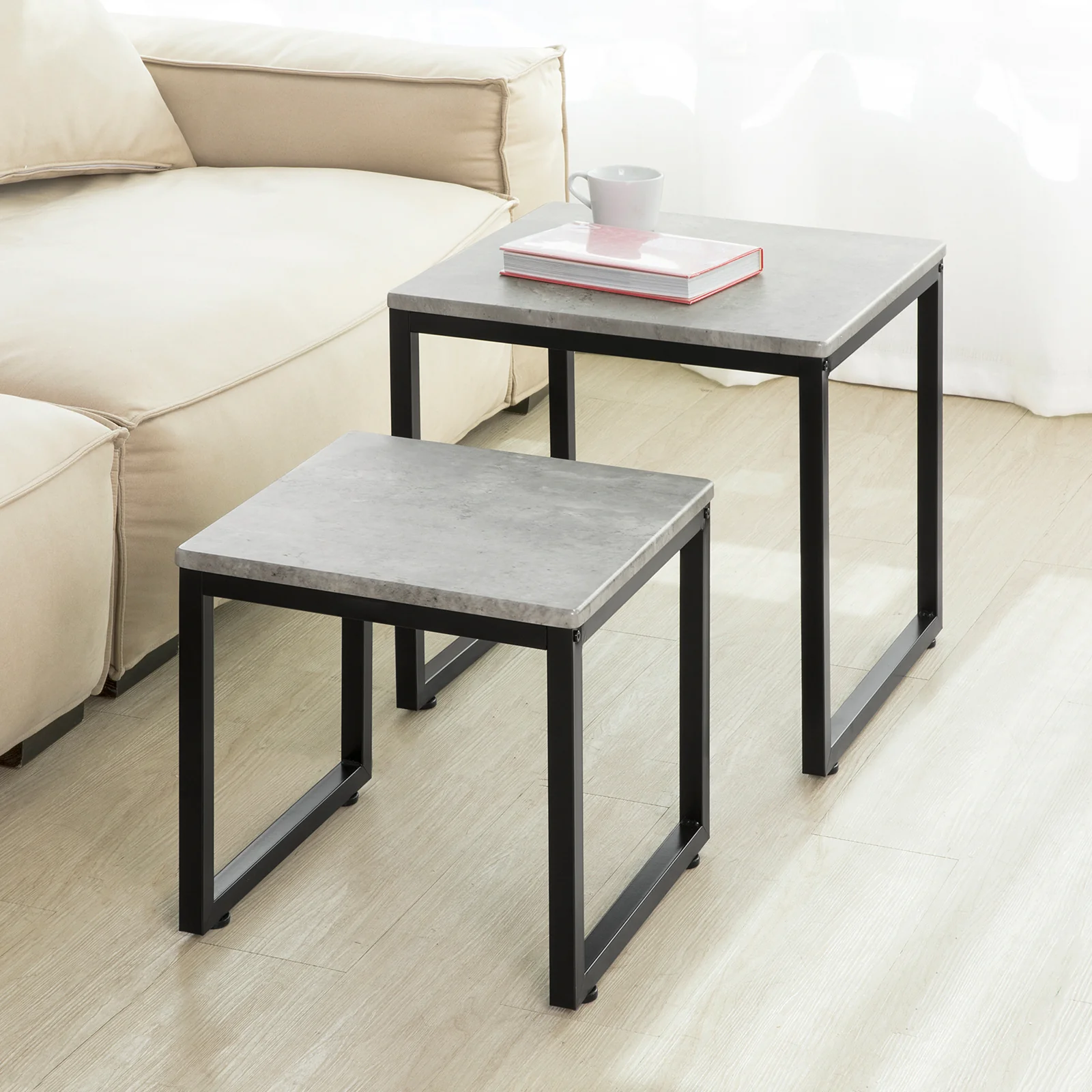 SoBuy FBT42-HG Set de 2 Mesas Auxiliares Gris - Image 8