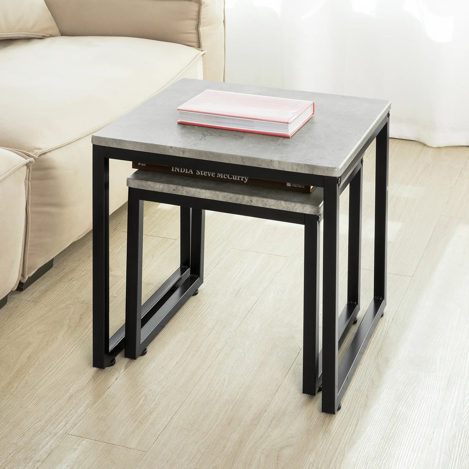SoBuy FBT42-HG Set de 2 Mesas Auxiliares Gris - Image 9