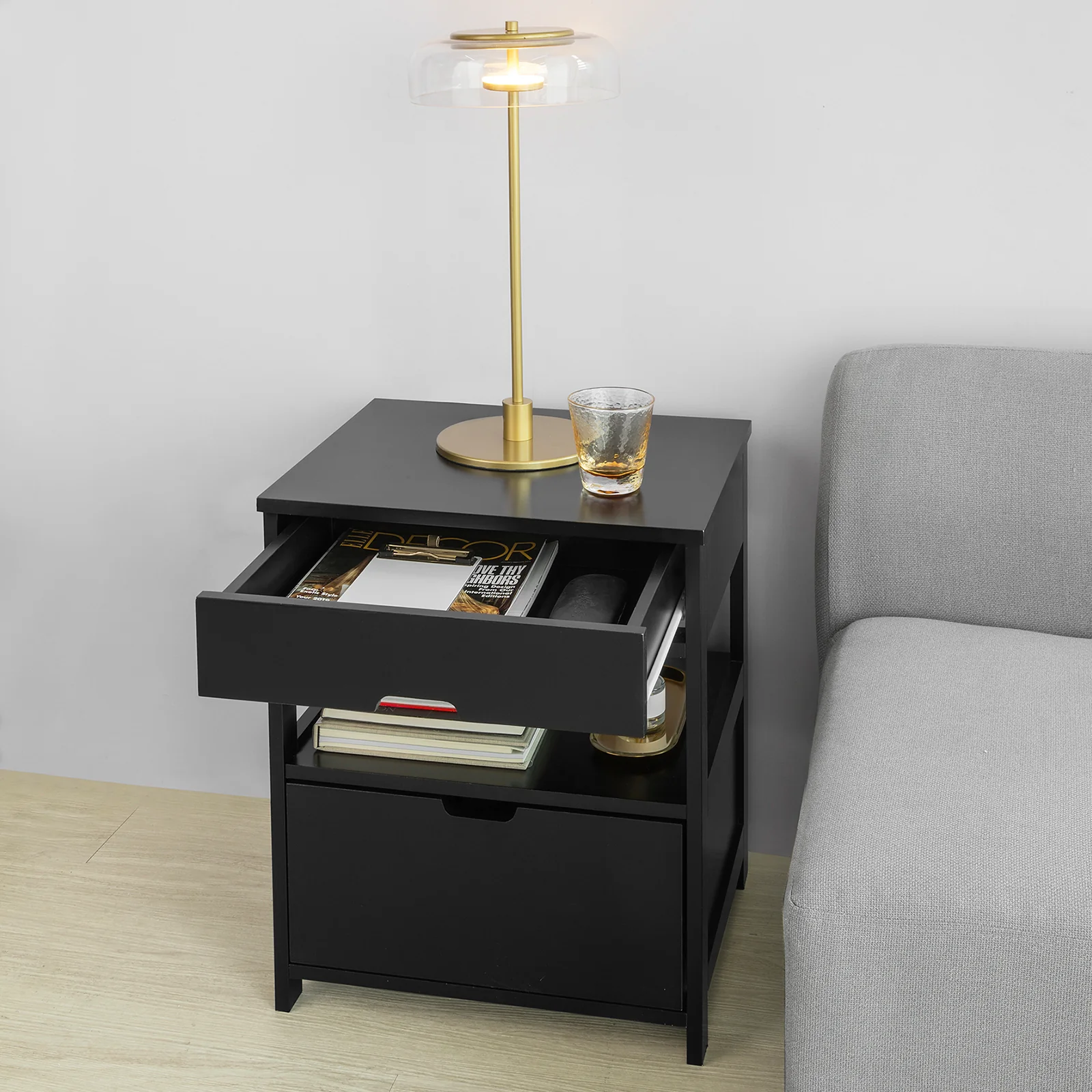 SoBuy FRG258-SCH Mesa Auxiliar con 2 cajones Negro - Image 5