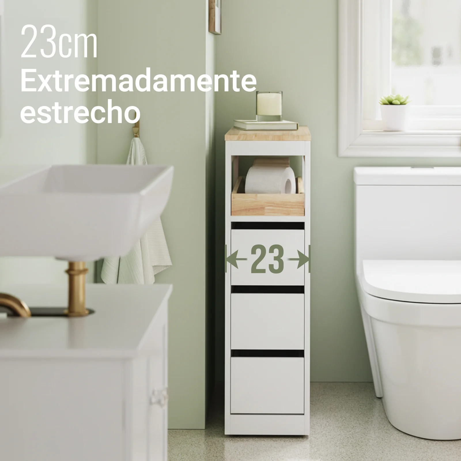 Preventa-SoBuy BZR54-II-W Carrito Estrecho con 1 Bandeja Extraíble y 3 cajones Blanco y natural - Image 4