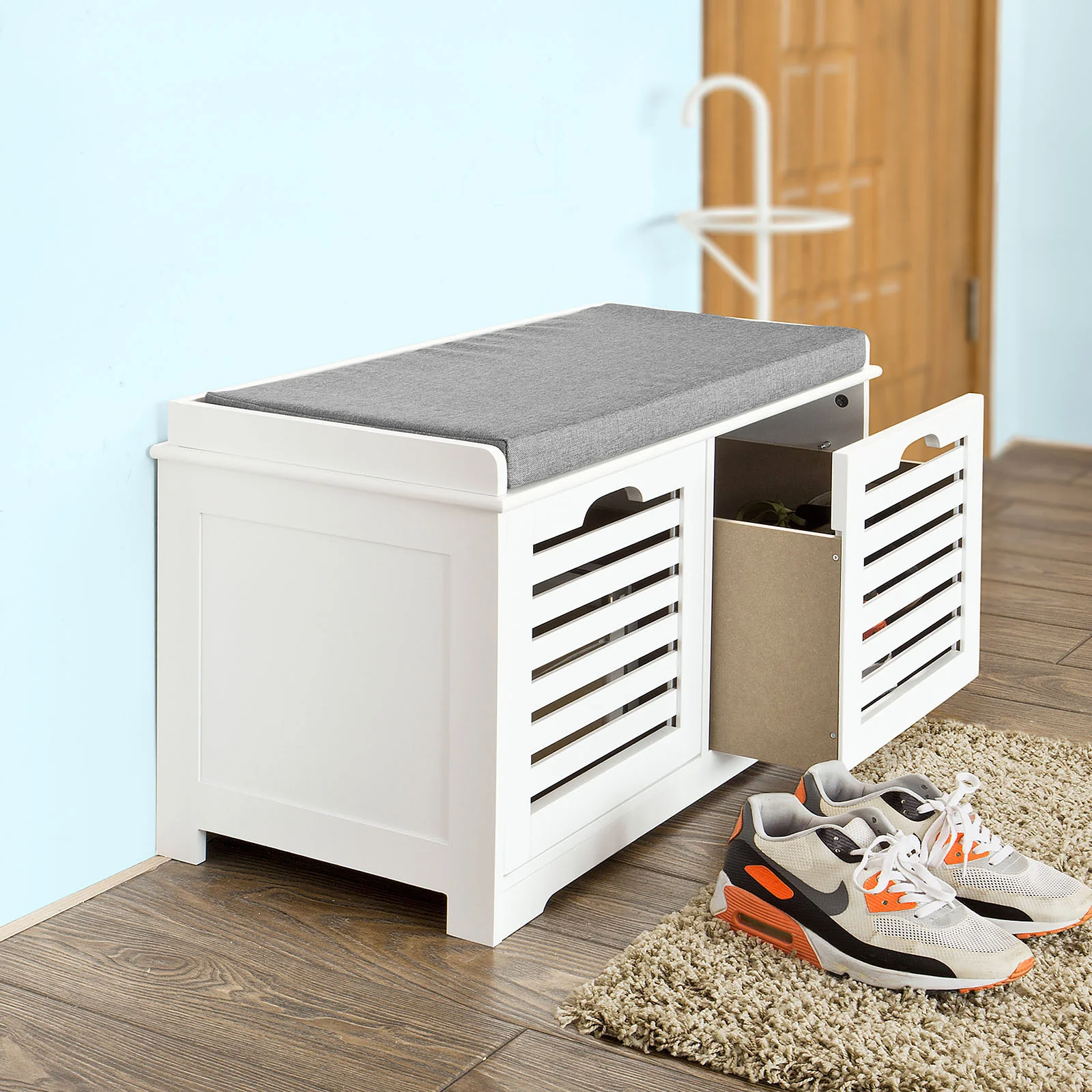 SoBuy FSR23-K-W+FRG178-W Set de 1 Banco Zapatero + 1 Perchero Blanco - Image 6