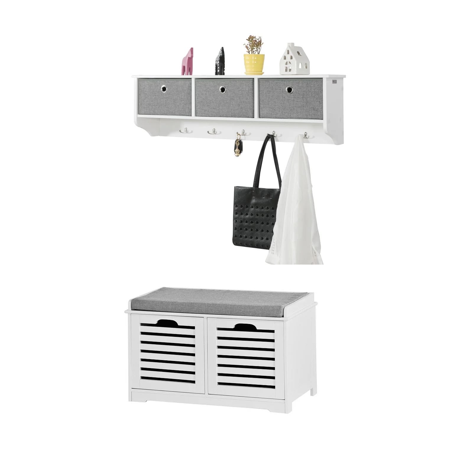 SoBuy FSR23-K-W+FRG282-W Mueble recibidor Zapatero con Perchero Gris+Blanco
