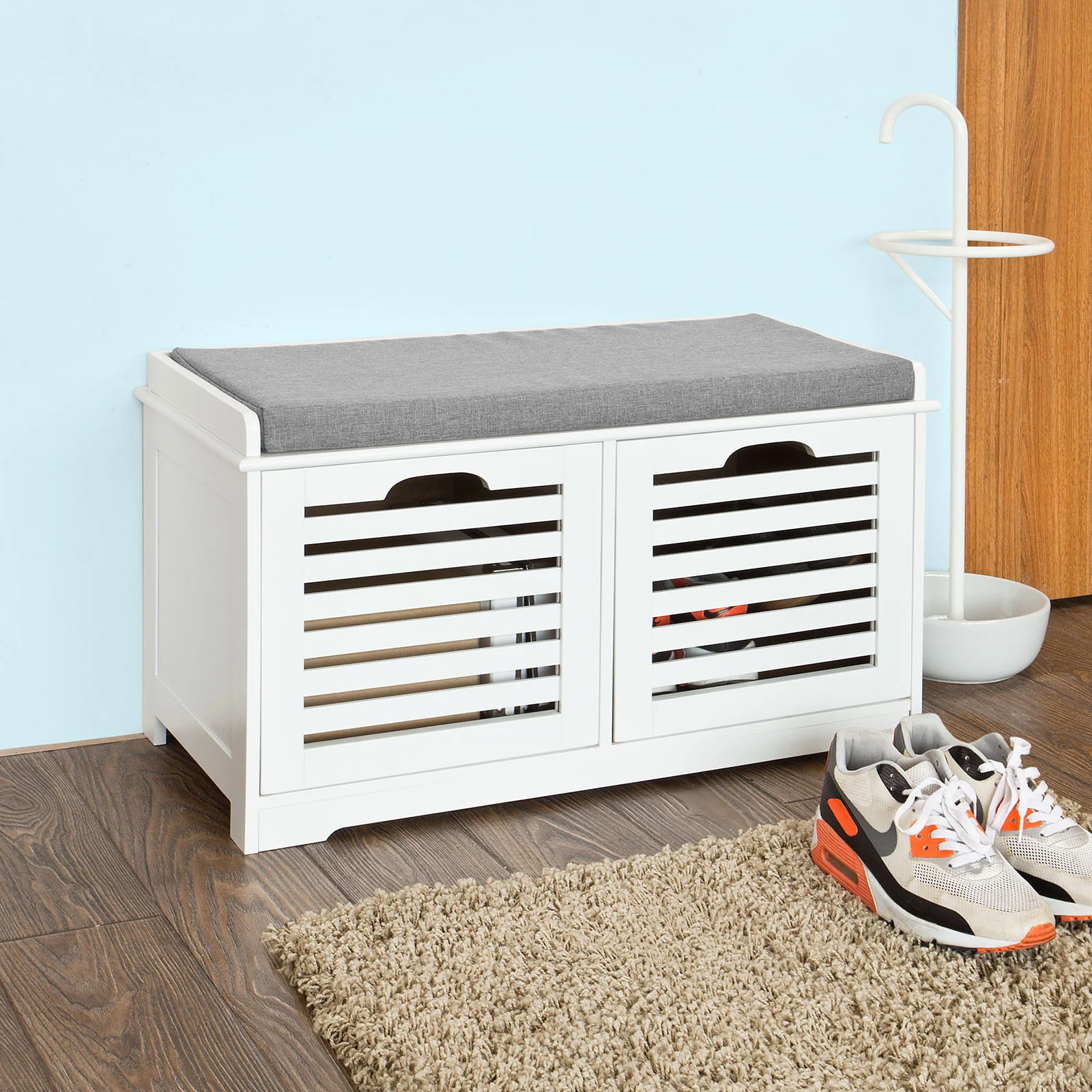 SoBuy FSR23-K-W+FRG282-W Mueble recibidor Zapatero con Perchero Gris+Blanco - Image 2
