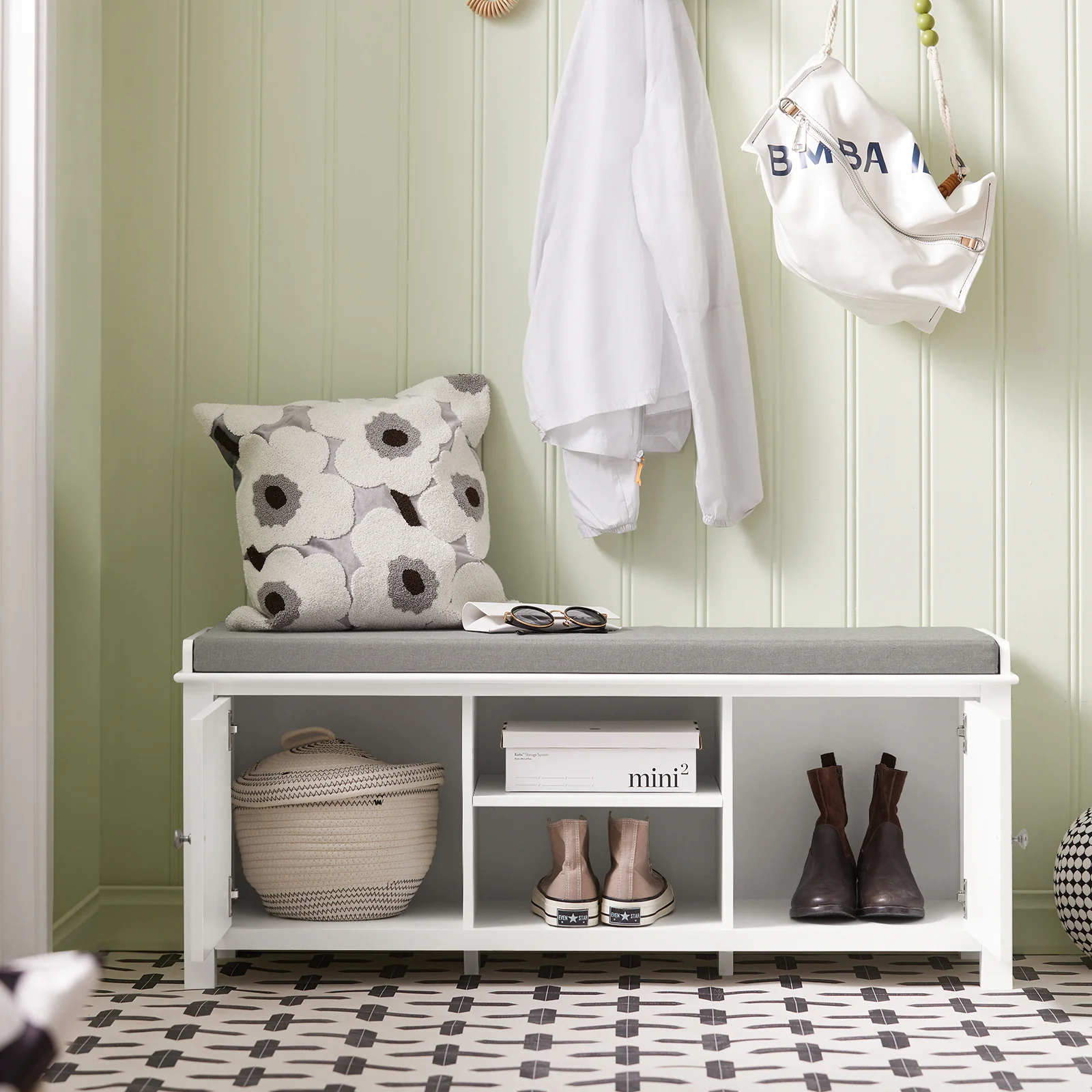 SoBuy FSR35-W+FRG282-W Mueble recibidor Zapatero con Perchero Gris+Blanco - Image 4