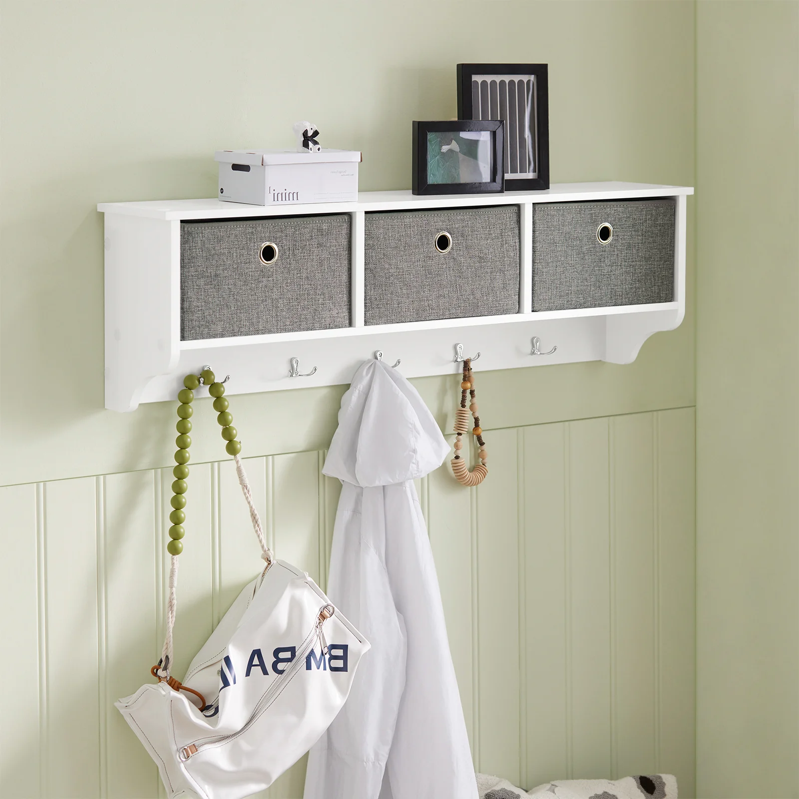 SoBuy FSR35-W+FRG282-W Mueble recibidor Zapatero con Perchero Gris+Blanco - Image 8