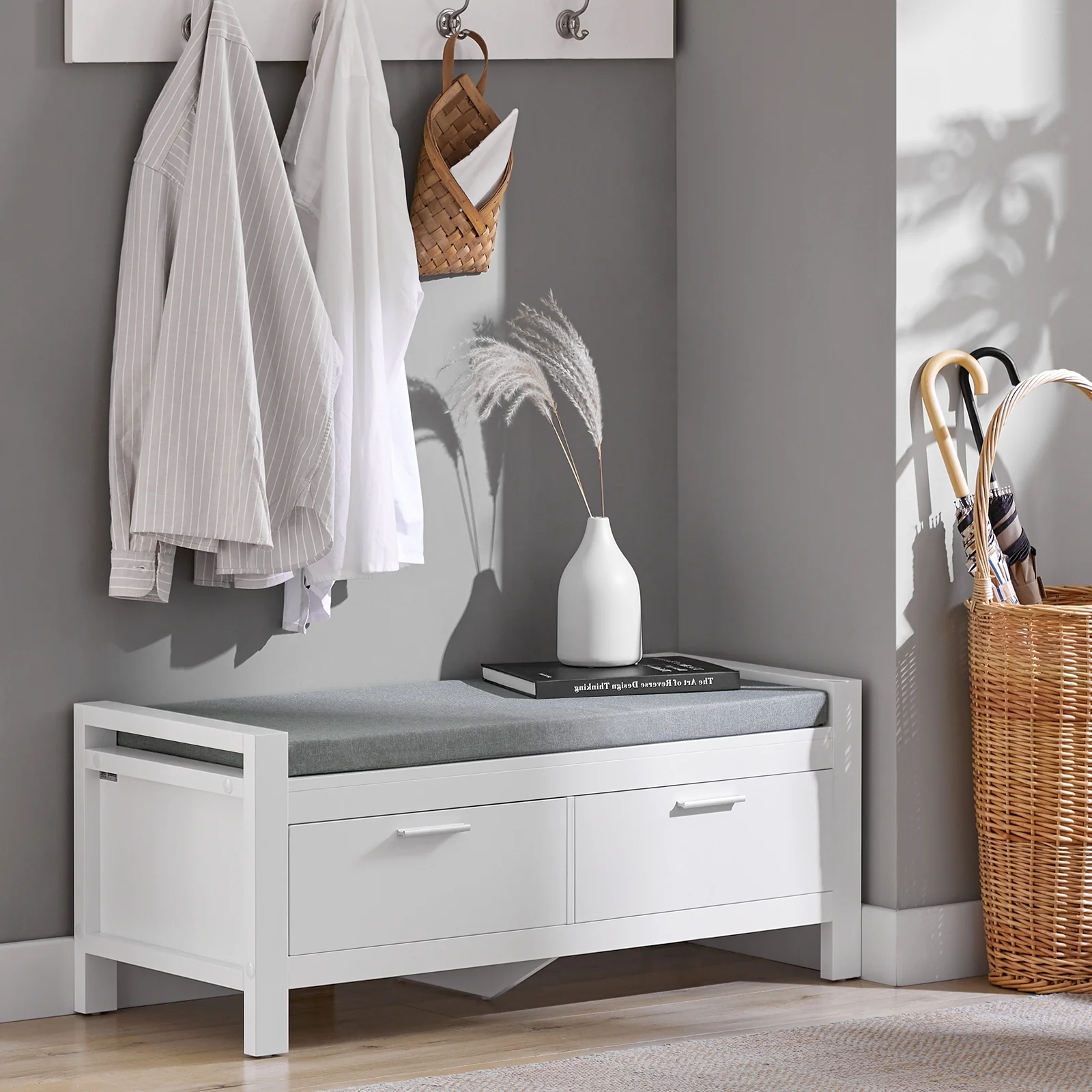 SoBuy FSR74-W+FRG282-W Mueble recibidor Zapatero con Perchero - Image 2
