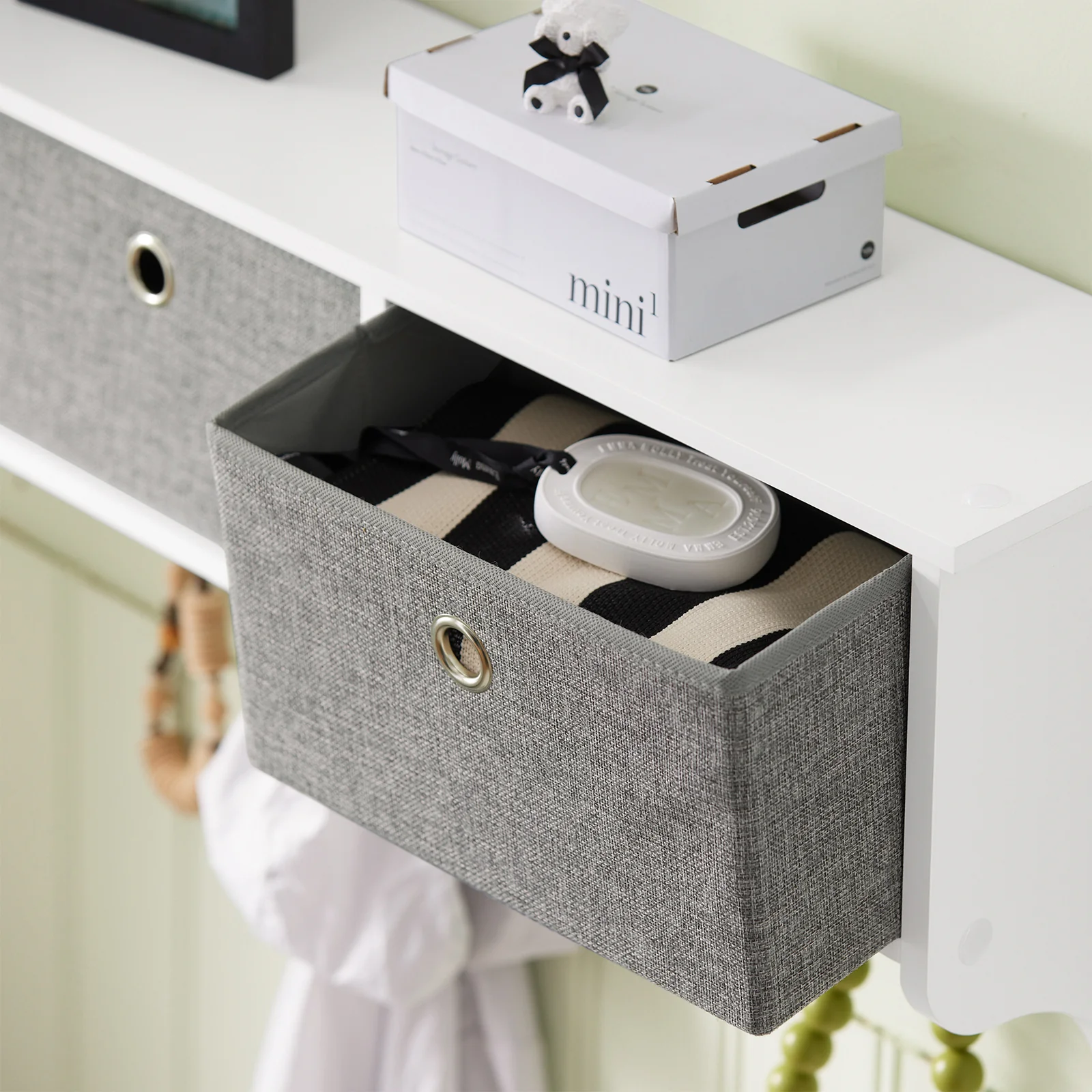SoBuy FSR86-W+FRG282-W Mueble recibidor Zapatero con Perchero Gris+Blanco - Image 9