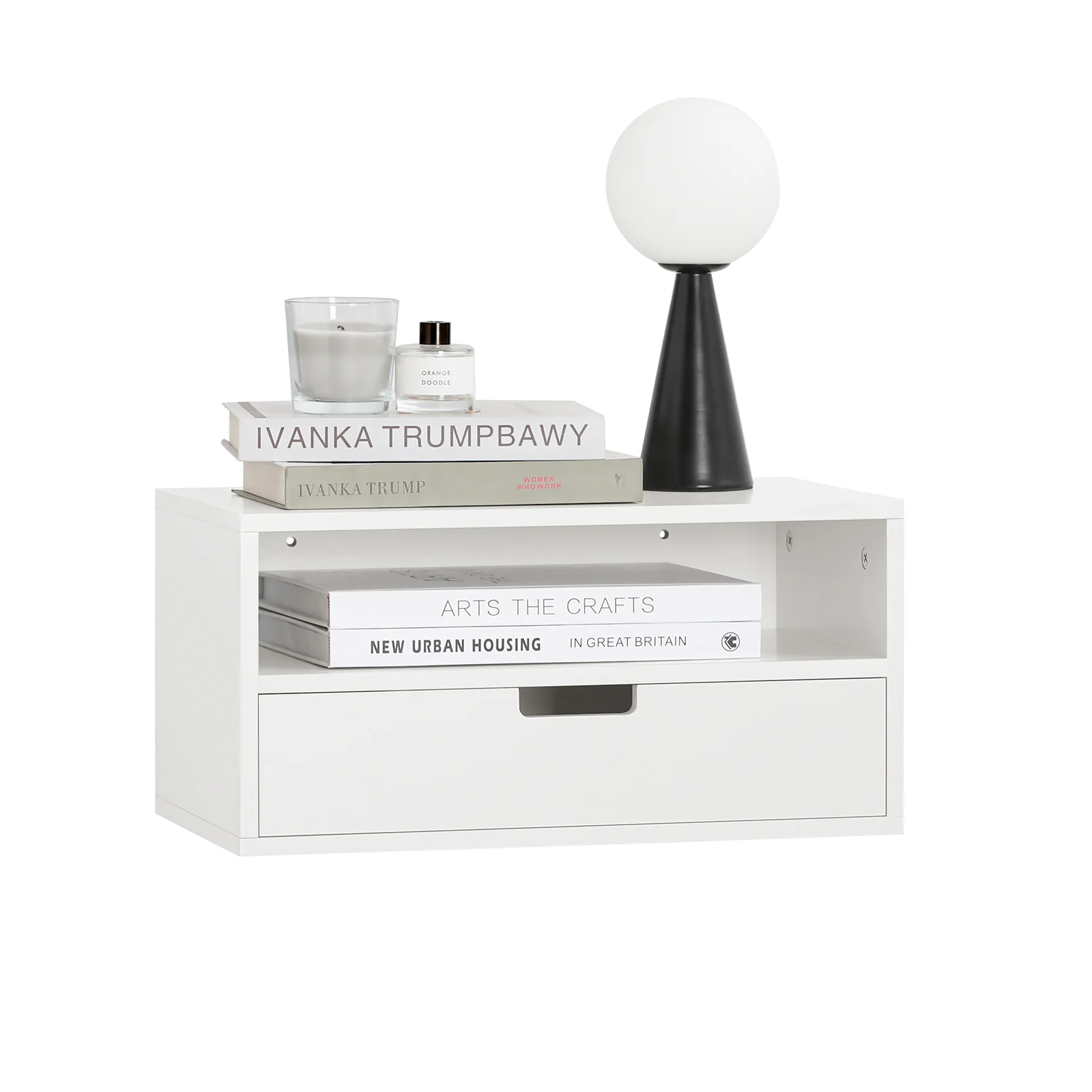 SoBuy NKD03-W Mesita de noche Estante de Pared con 1 Cajón Blanco