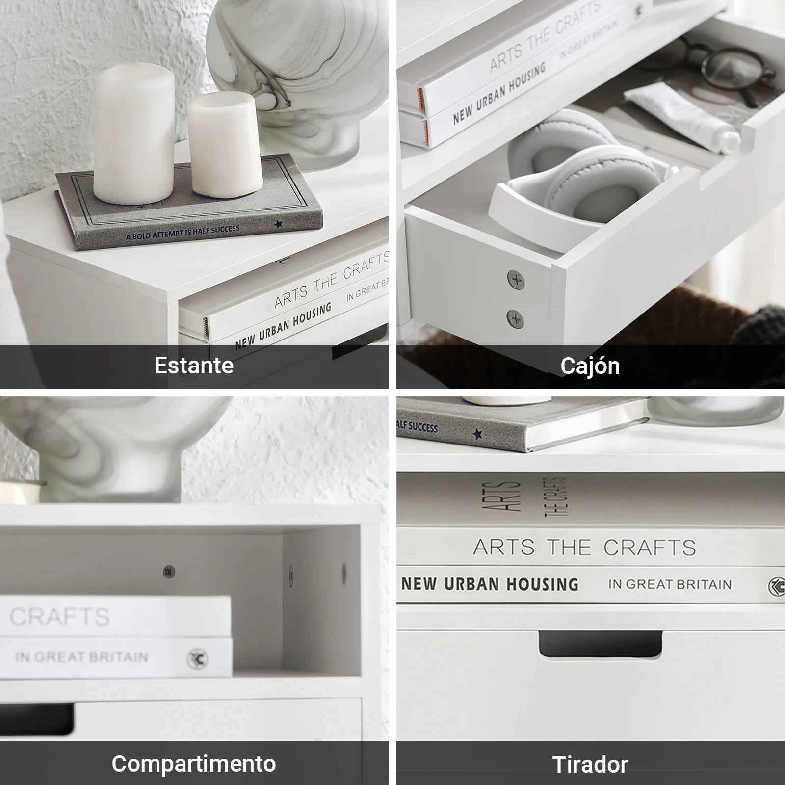 SoBuy NKD03-Wx2 Set de 2 Mesitas de noche Flotantes con 1 Cajón Blanco - Image 5