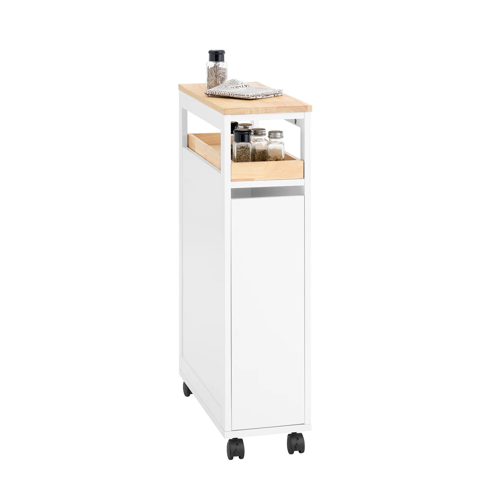 SoBuy NSR11-WN Carrito Estrecho Multiusos 20cm con Ruedas y 3 Niveles Blanco