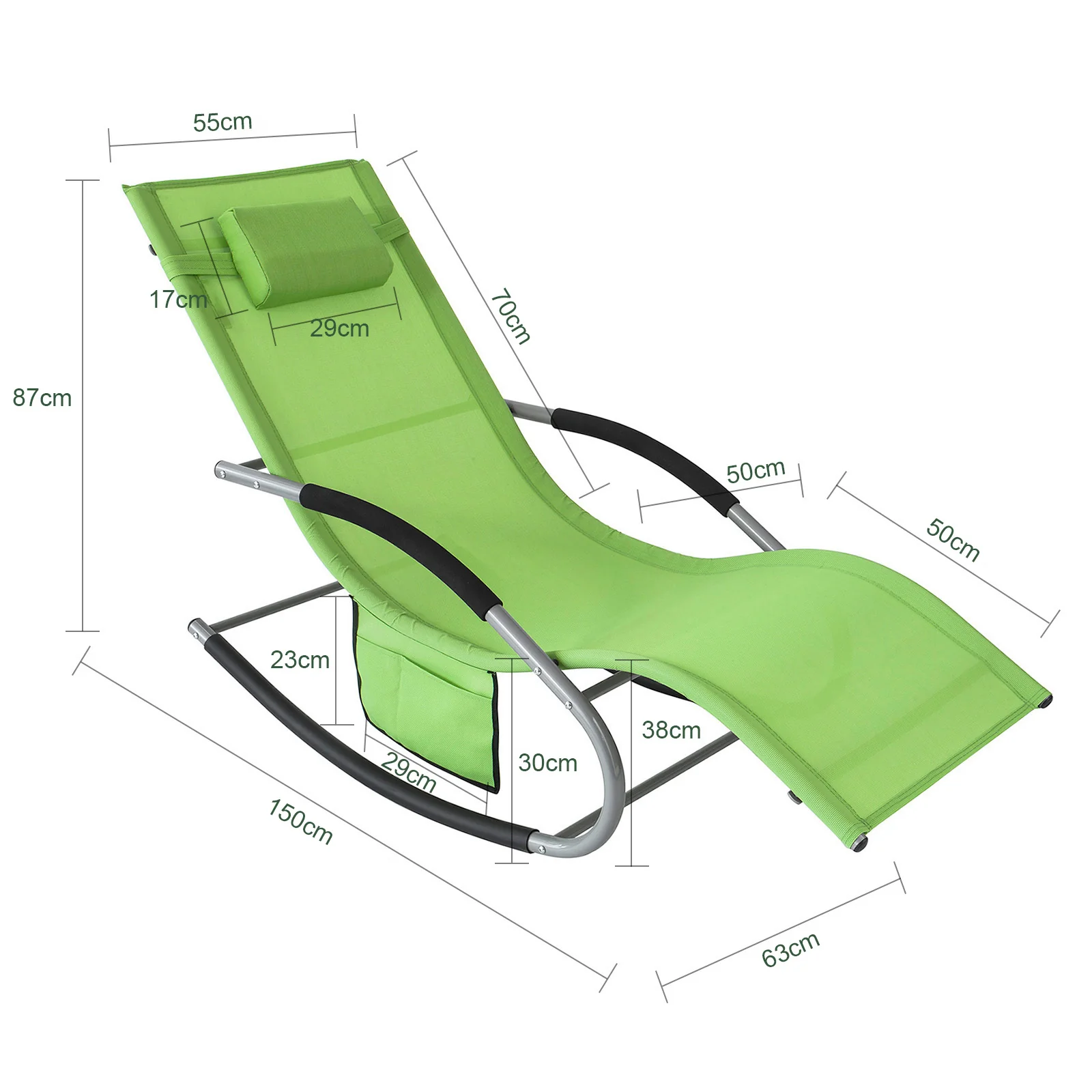 SoBuy OGS28-GRx2 Tumbonas X2 con Almohada y Bolsillo Lateral Verde - Image 3