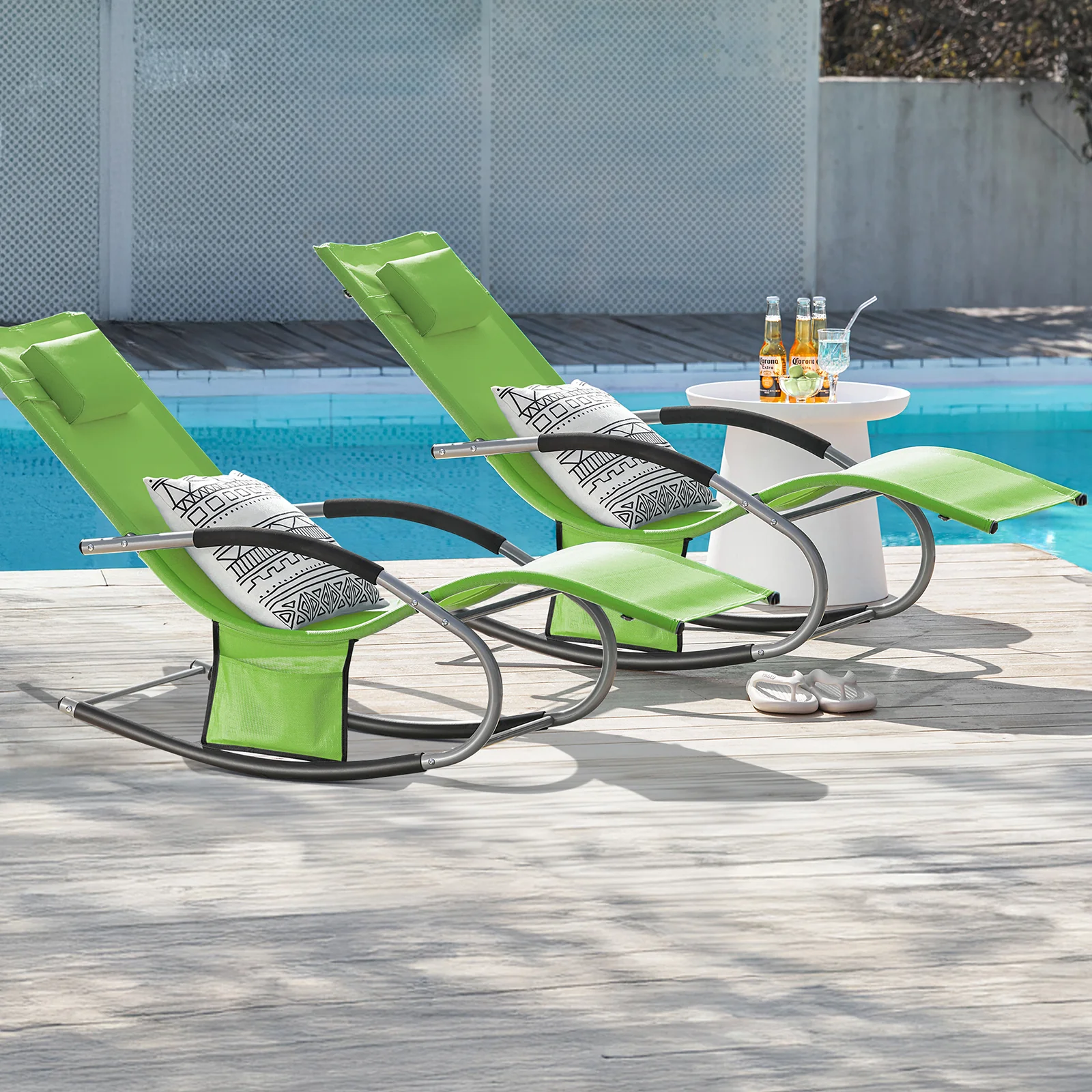 SoBuy OGS28-GRx2 Tumbonas X2 con Almohada y Bolsillo Lateral Verde - Image 4
