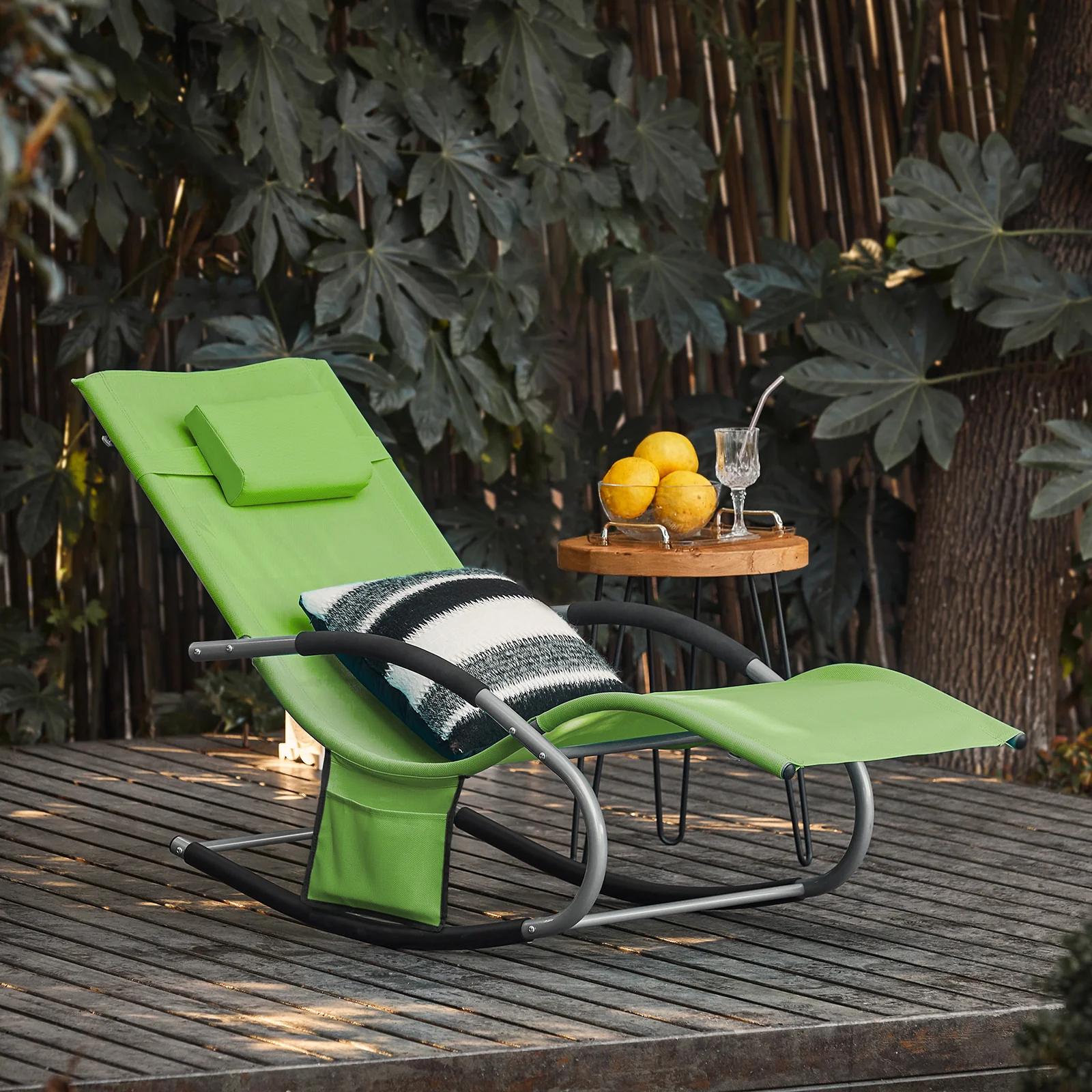 SoBuy OGS28-GRx2 Tumbonas X2 con Almohada y Bolsillo Lateral Verde - Image 5