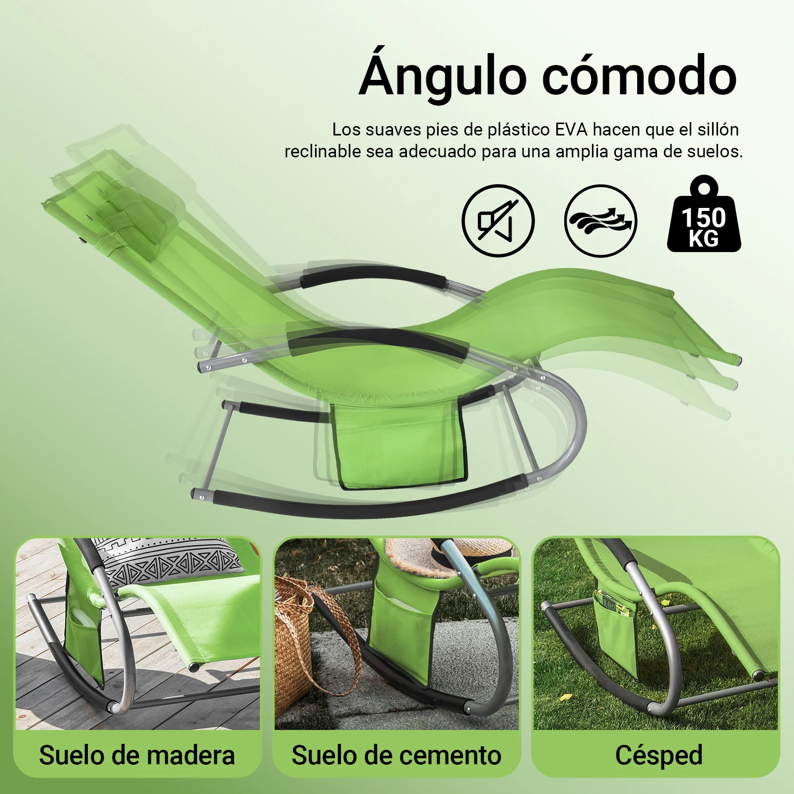 SoBuy OGS28-GRx2 Tumbonas X2 con Almohada y Bolsillo Lateral Verde - Image 6