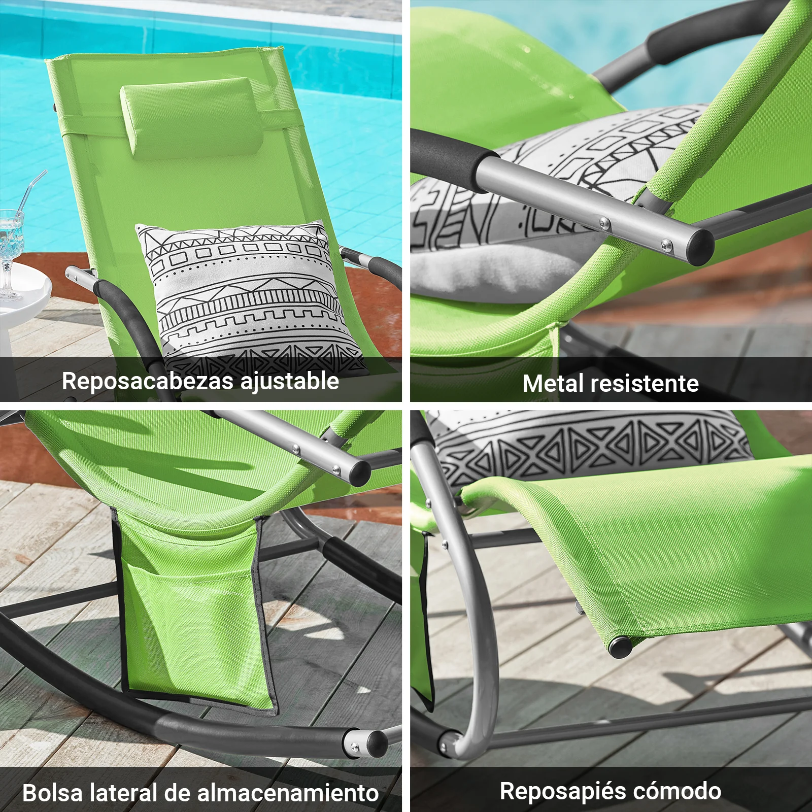 SoBuy OGS28-GRx2 Tumbonas X2 con Almohada y Bolsillo Lateral Verde - Image 7