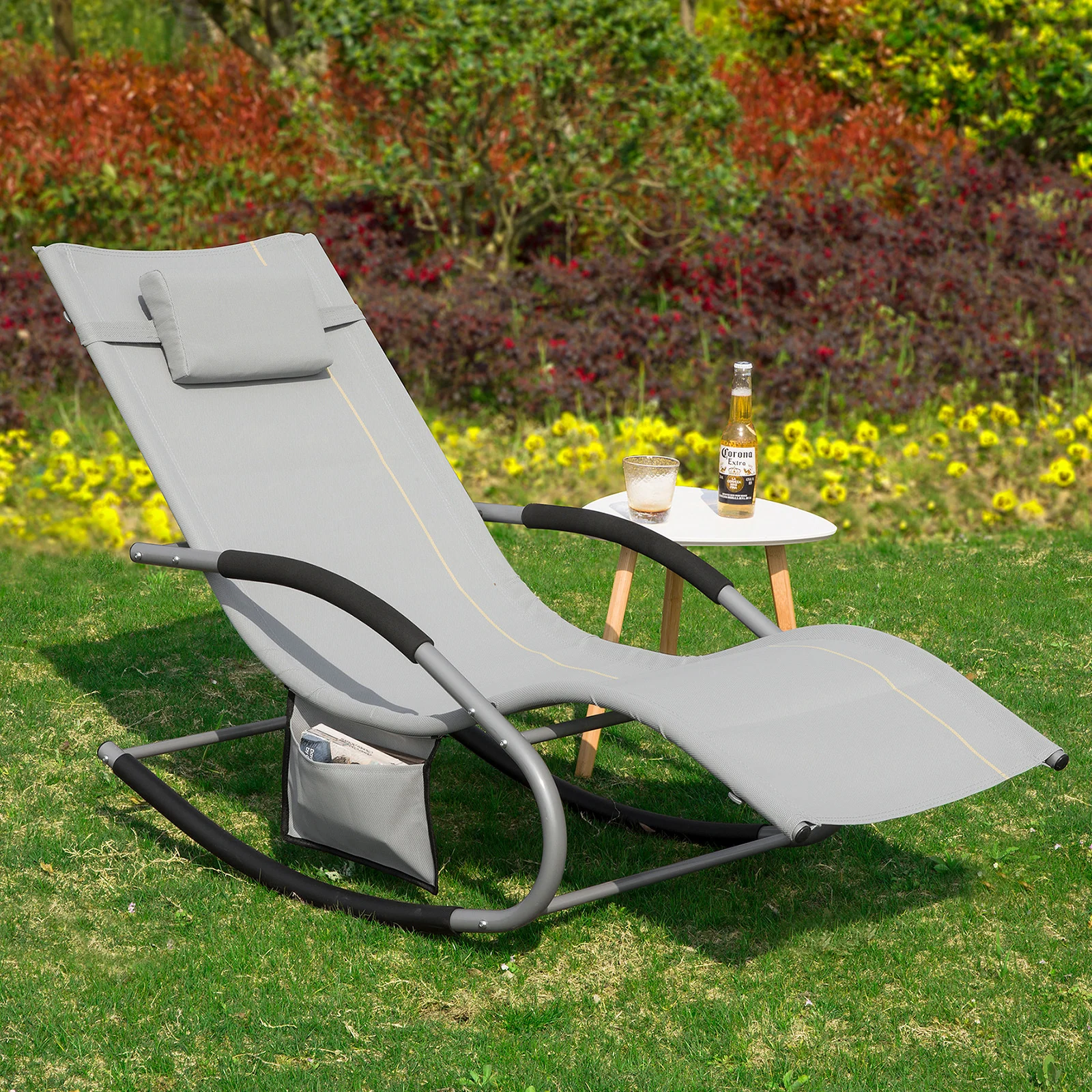 SoBuy OGS28-HG Tumbona con Almohada y Bolsillo Lateral Gris - Image 5
