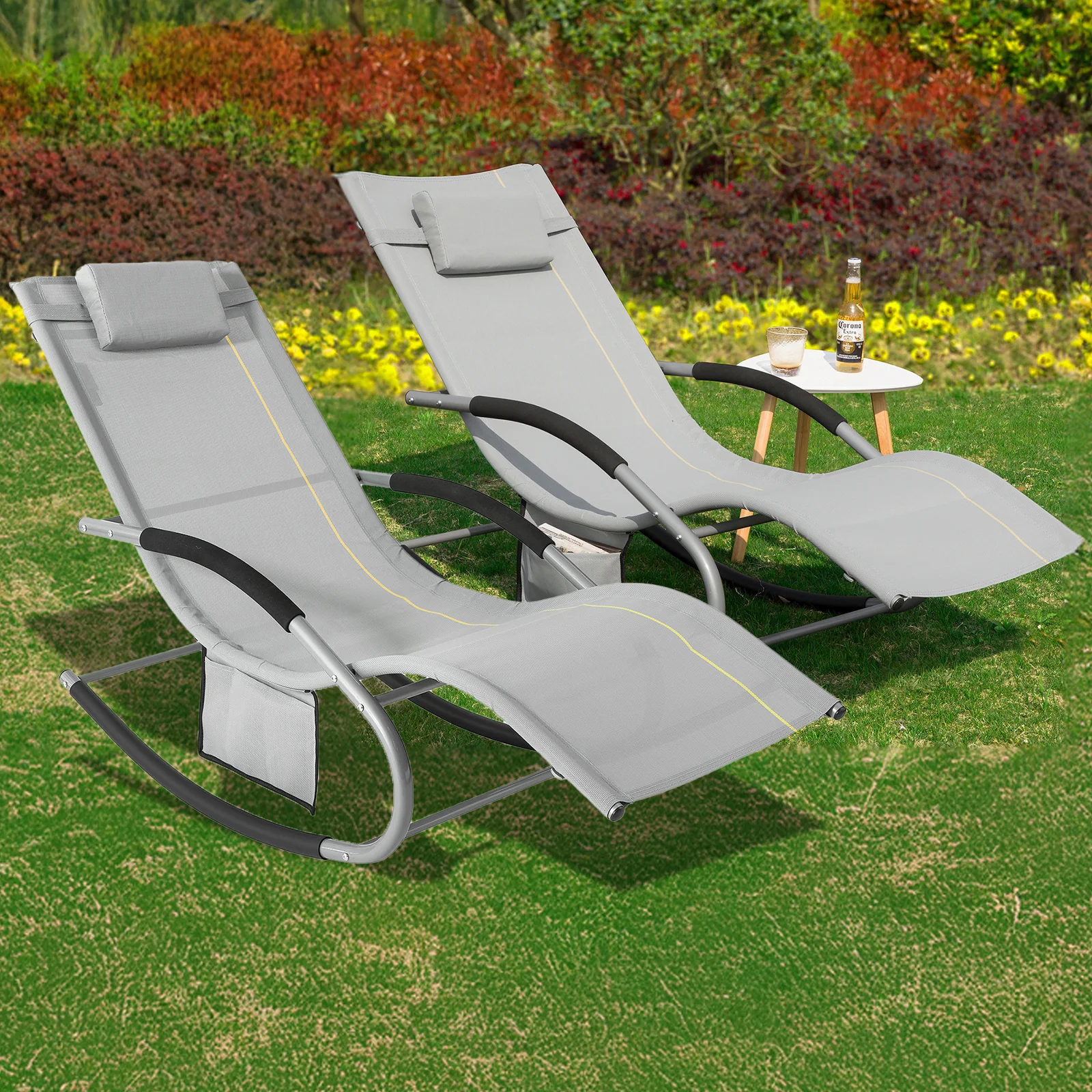 SoBuy OGS28-HGx2 Tumbonas X2 con Almohada y Bolsillo Lateral - Image 4