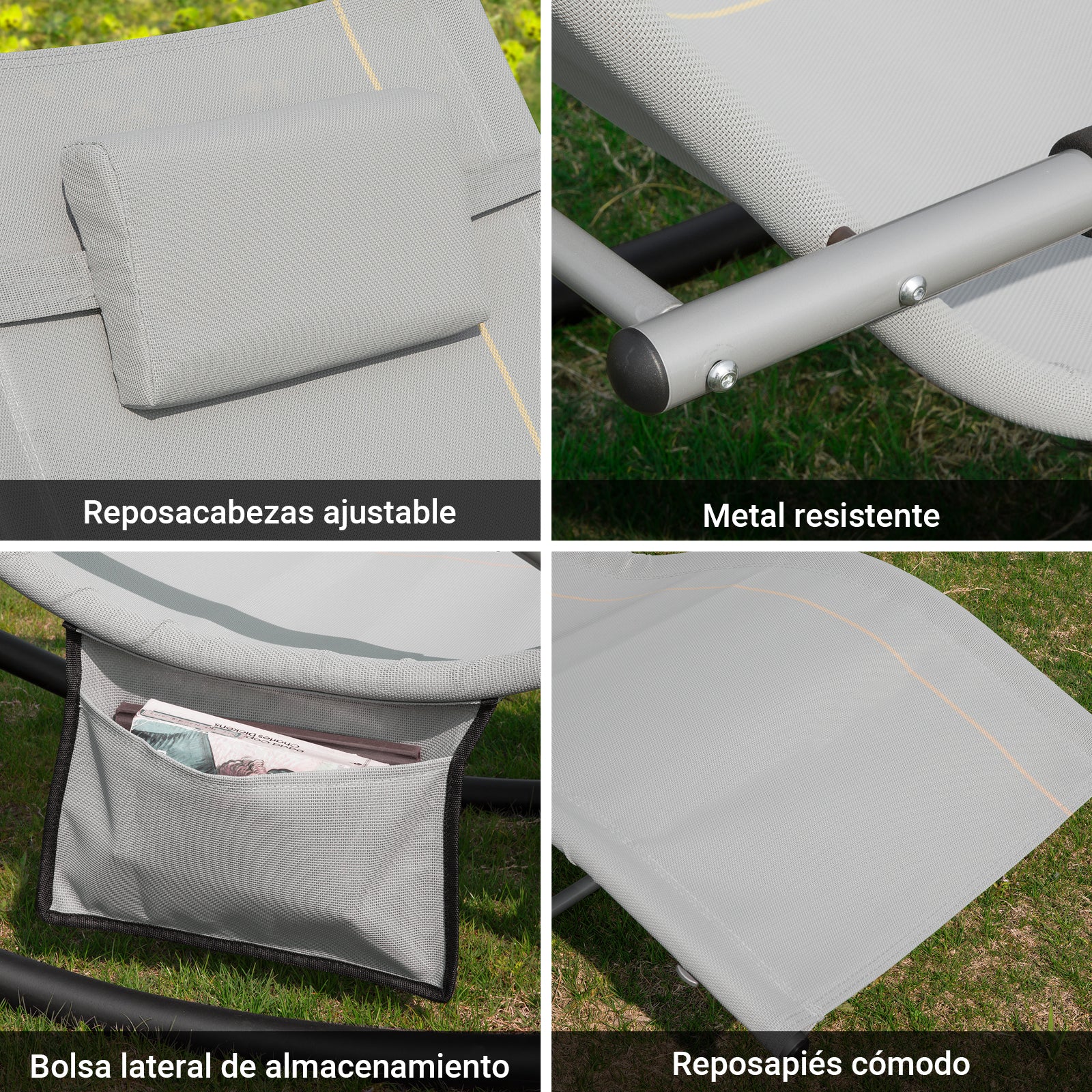 SoBuy OGS28-HG Tumbona con Almohada y Bolsillo Lateral Gris - Image 6