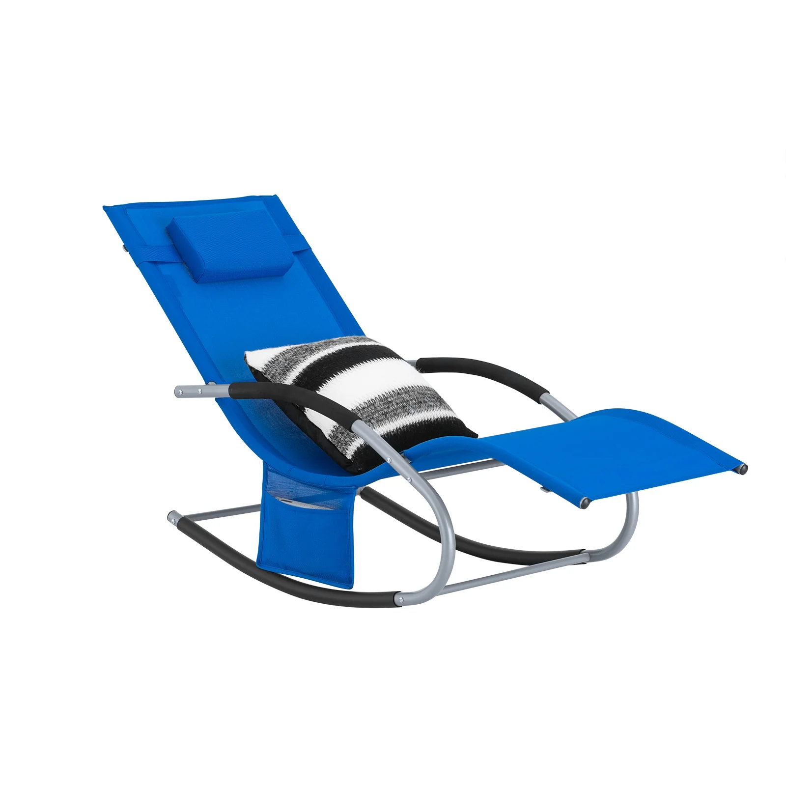 SoBuy OGS28-KB Tumbona Mecedora con Almohada y Bolsillo Color Azul Real