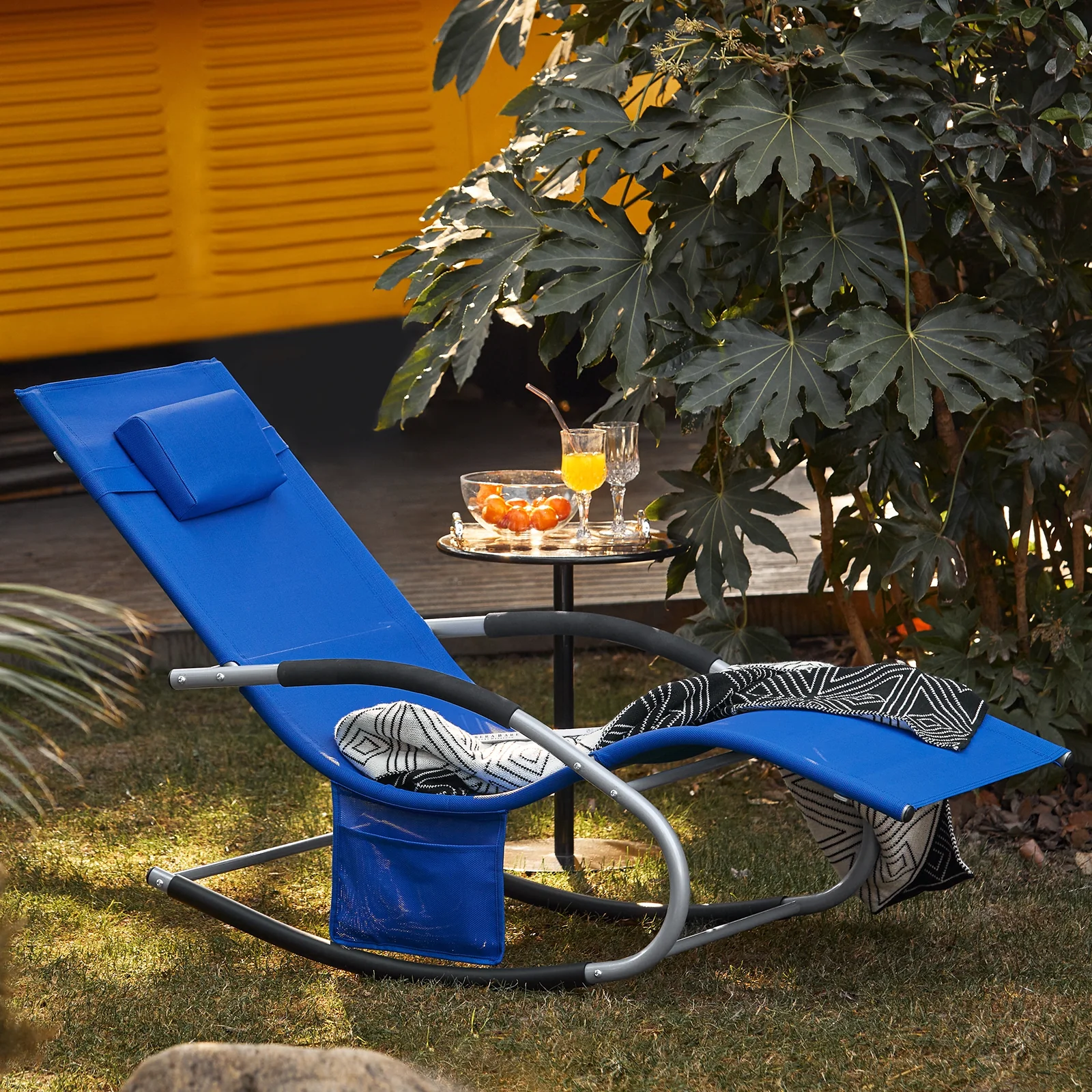 SoBuy OGS28-KB Tumbona Mecedora con Almohada y Bolsillo Color Azul Real - Image 4