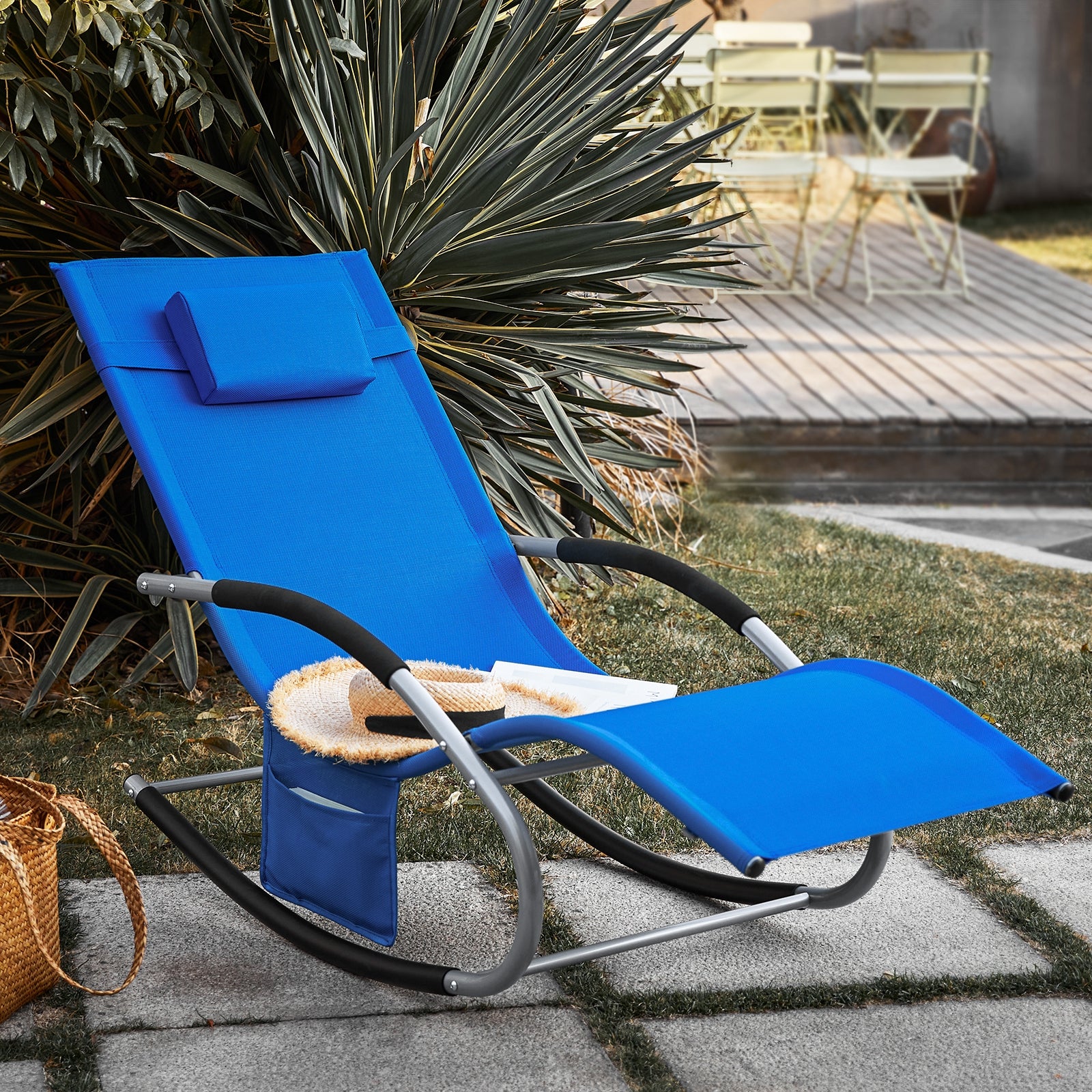 SoBuy OGS28-KB Tumbona Mecedora con Almohada y Bolsillo Color Azul Real - Image 5