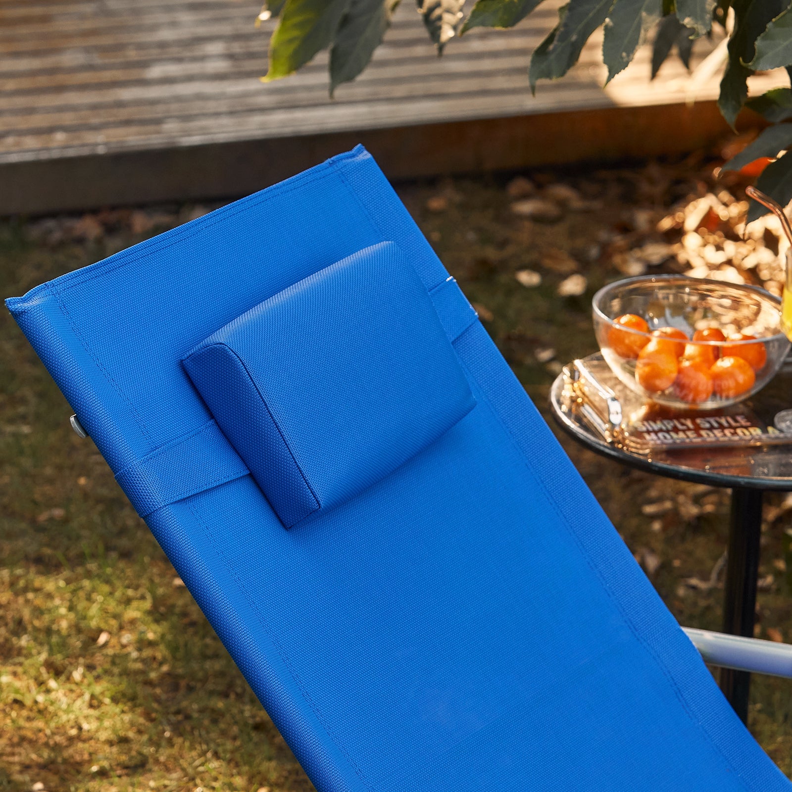 SoBuy OGS28-KB Tumbona Mecedora con Almohada y Bolsillo Color Azul Real - Image 6