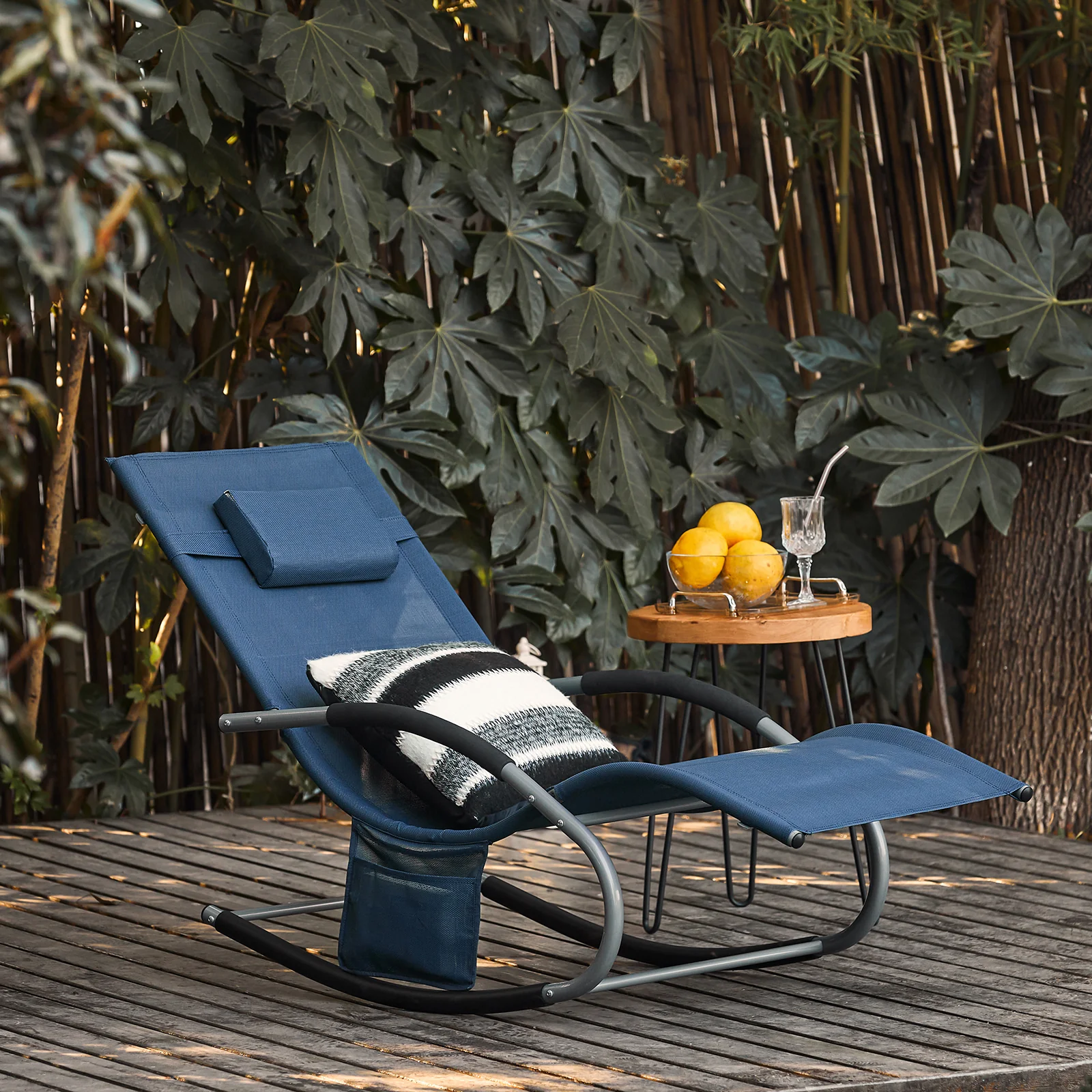 SoBuy OGS28-NB Tumbona Mecedora con Almohada y Bolsillo Color Azul de prusia - Image 4