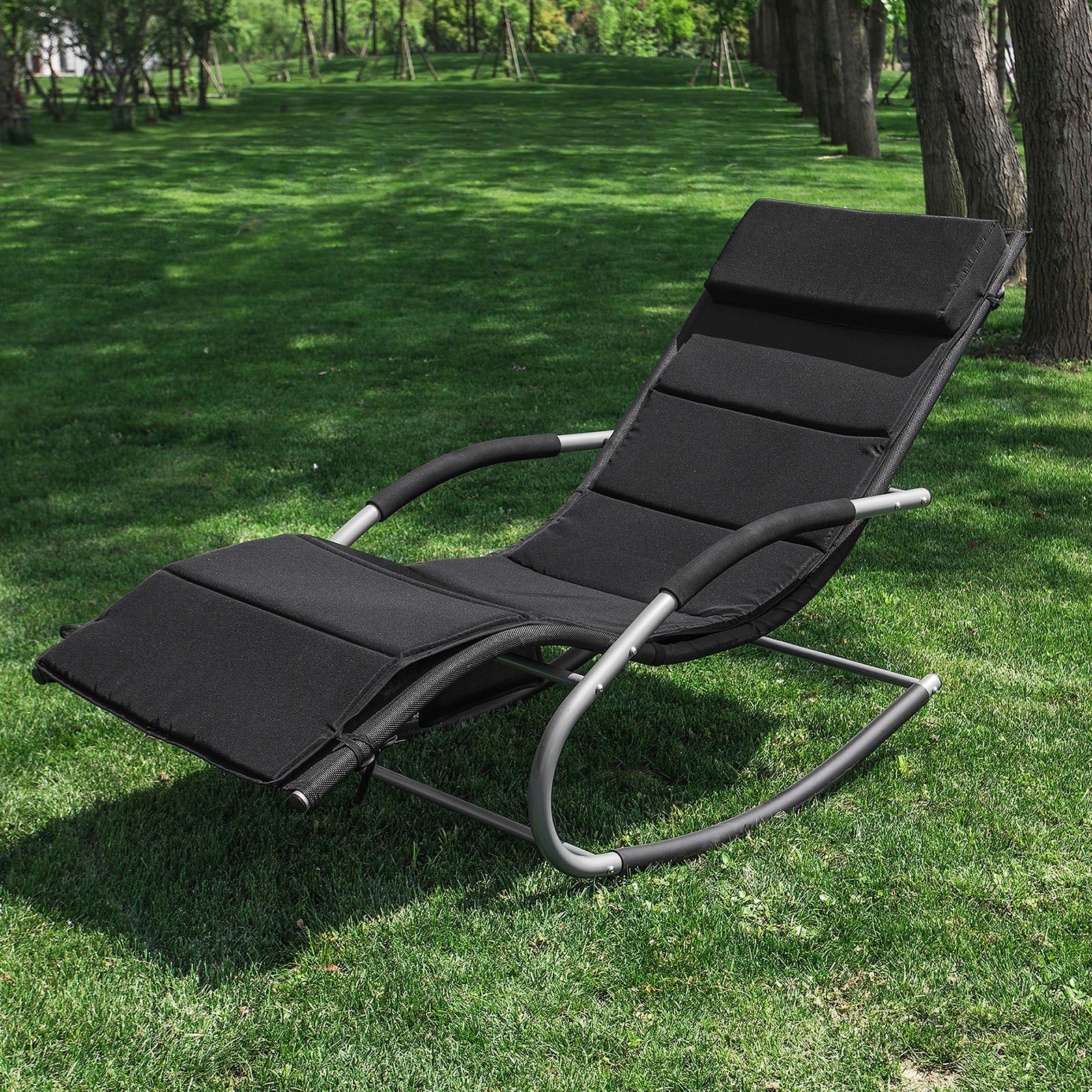 SoBuy OGS28-P02 Cojín para tumbonas con Almohada 170 x 50 cm Negro - Image 4