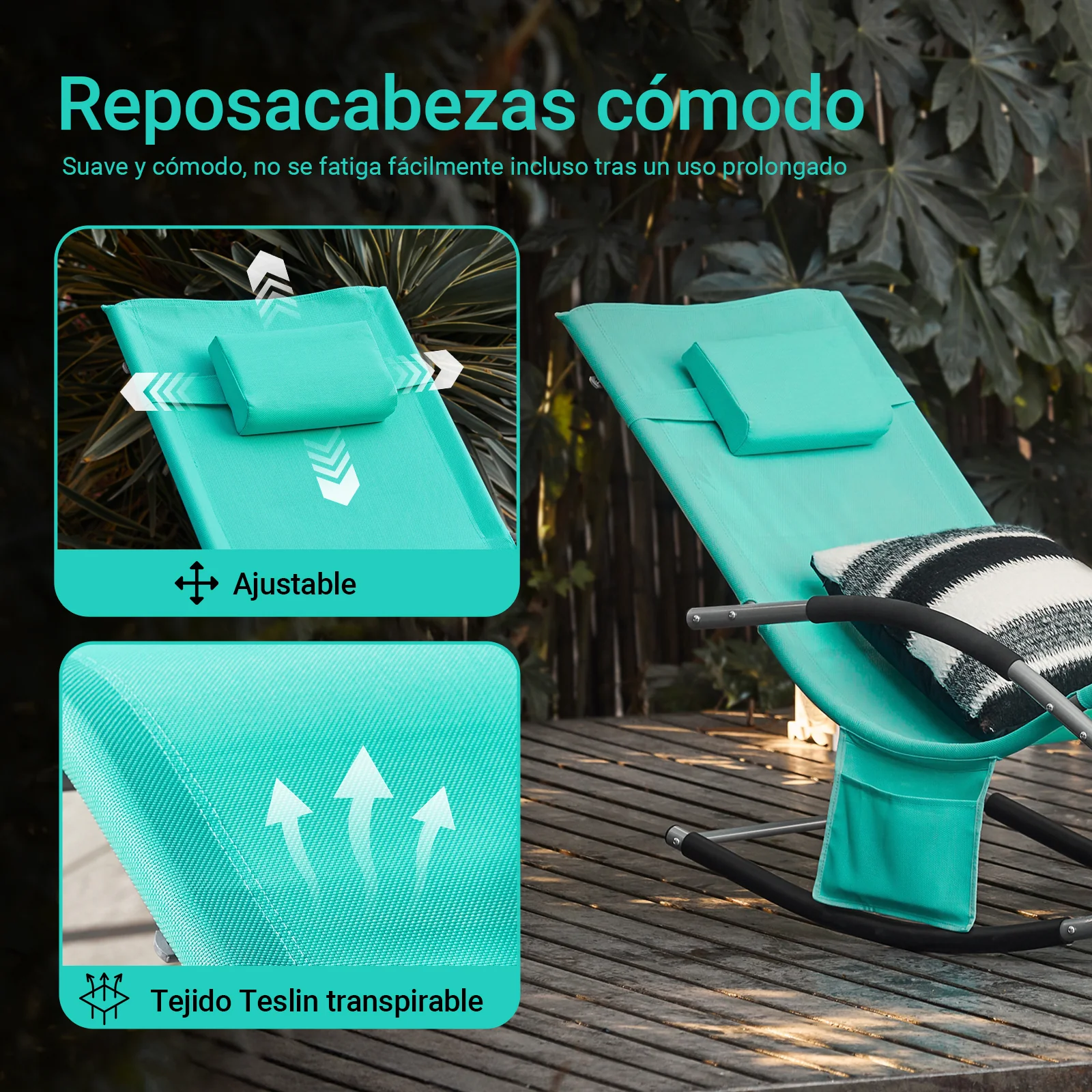 SoBuy OGS28-TB Tumbona Mecedora con Almohada y Bolsillo Color Azul Tiffany - Image 2