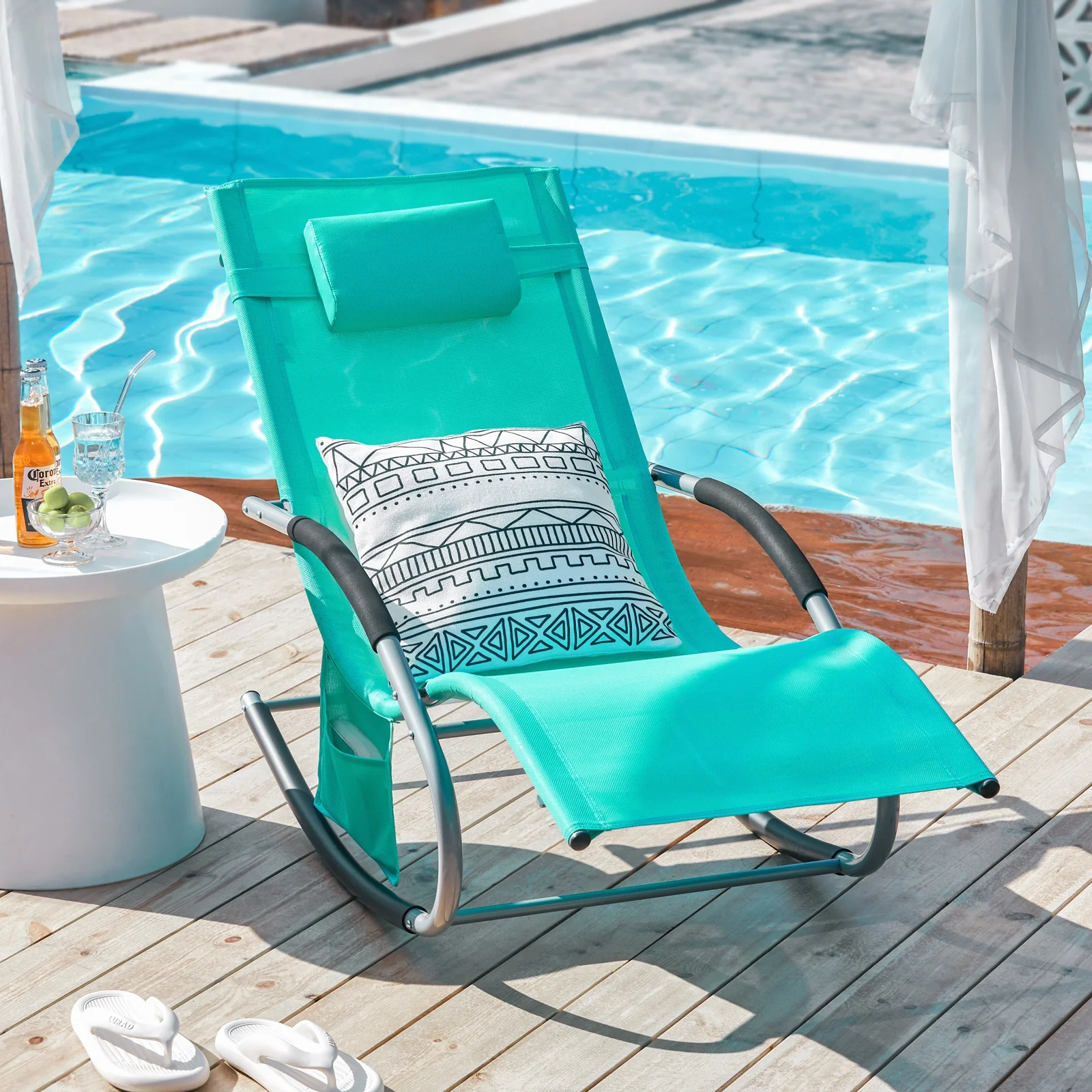 SoBuy OGS28-TB Tumbona Mecedora con Almohada y Bolsillo Color Azul Tiffany - Image 3