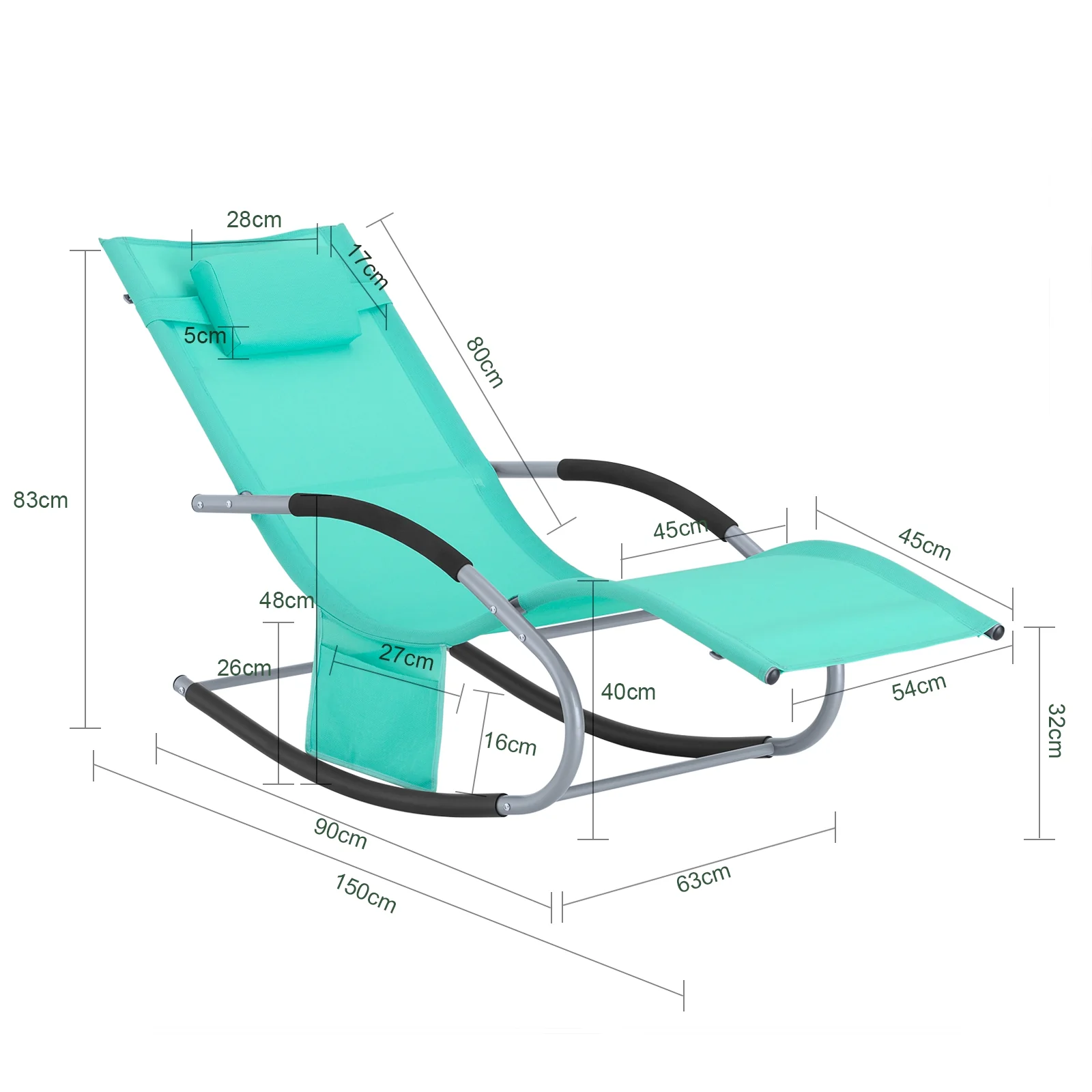 SoBuy OGS28-TB Tumbona Mecedora con Almohada y Bolsillo Color Azul Tiffany - Image 5