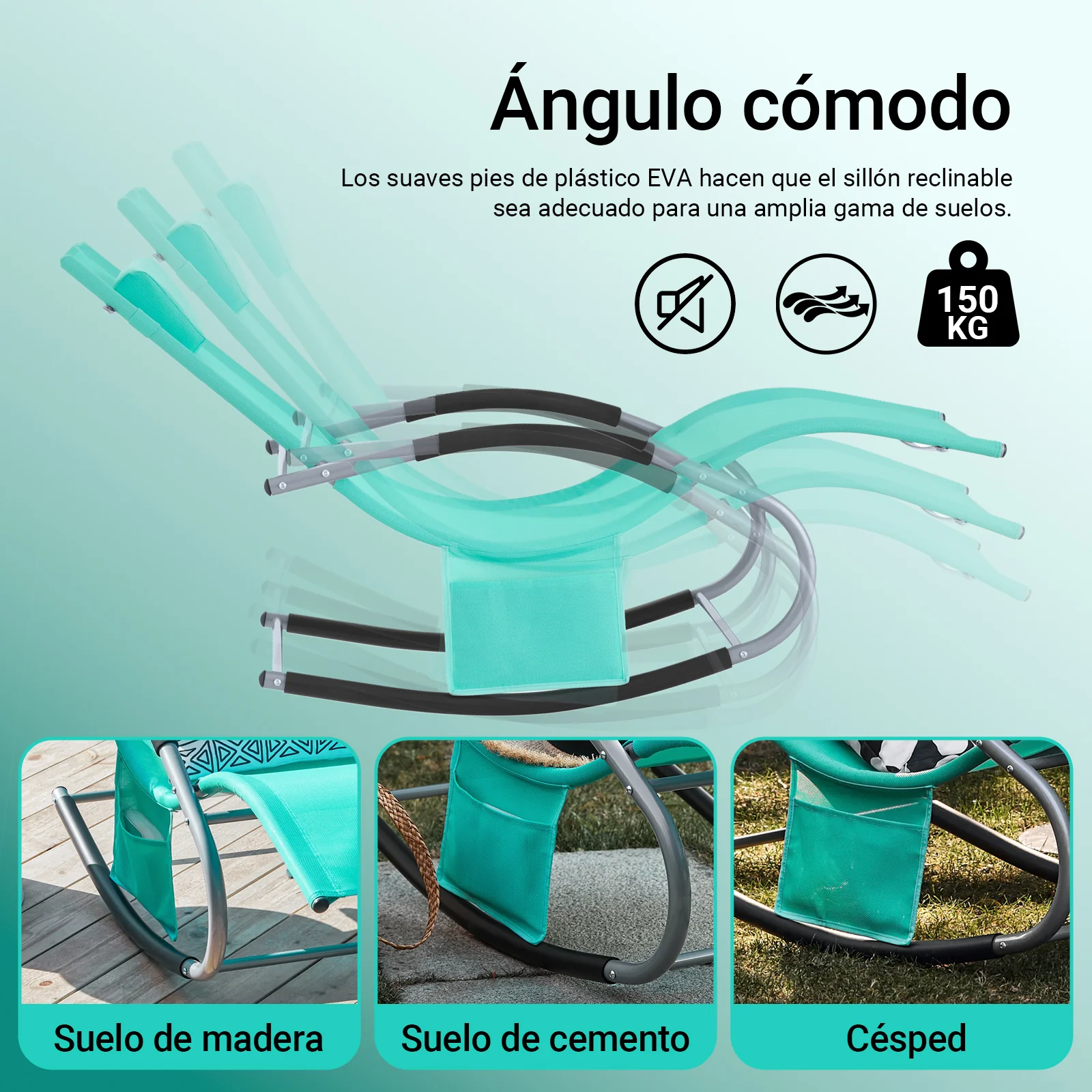 SoBuy OGS28-TB Tumbona Mecedora con Almohada y Bolsillo Color Azul Tiffany - Image 6
