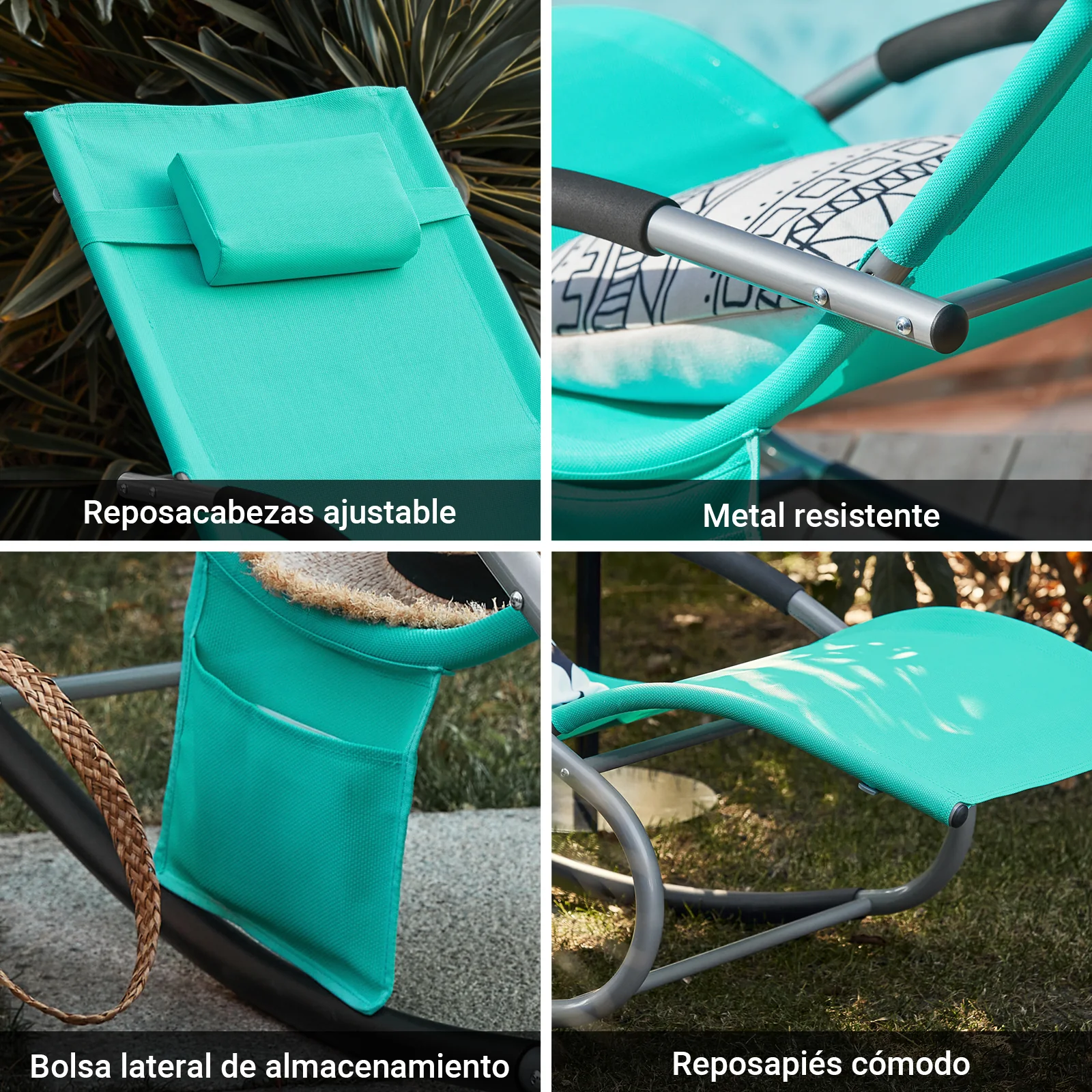SoBuy OGS28-TB Tumbona Mecedora con Almohada y Bolsillo Color Azul Tiffany - Image 7
