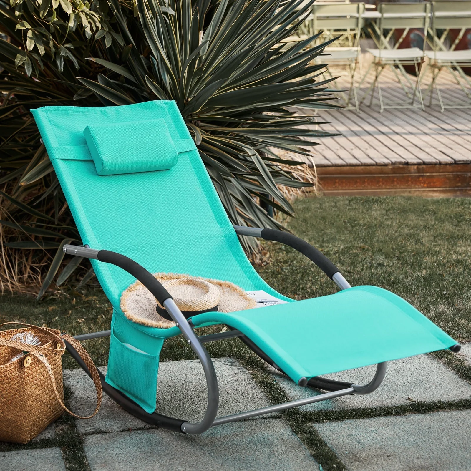 SoBuy OGS28-TBx2 Tumbonax2 Mecedora con Almohada y Bolsillo Color Azul Tiffany - Image 4