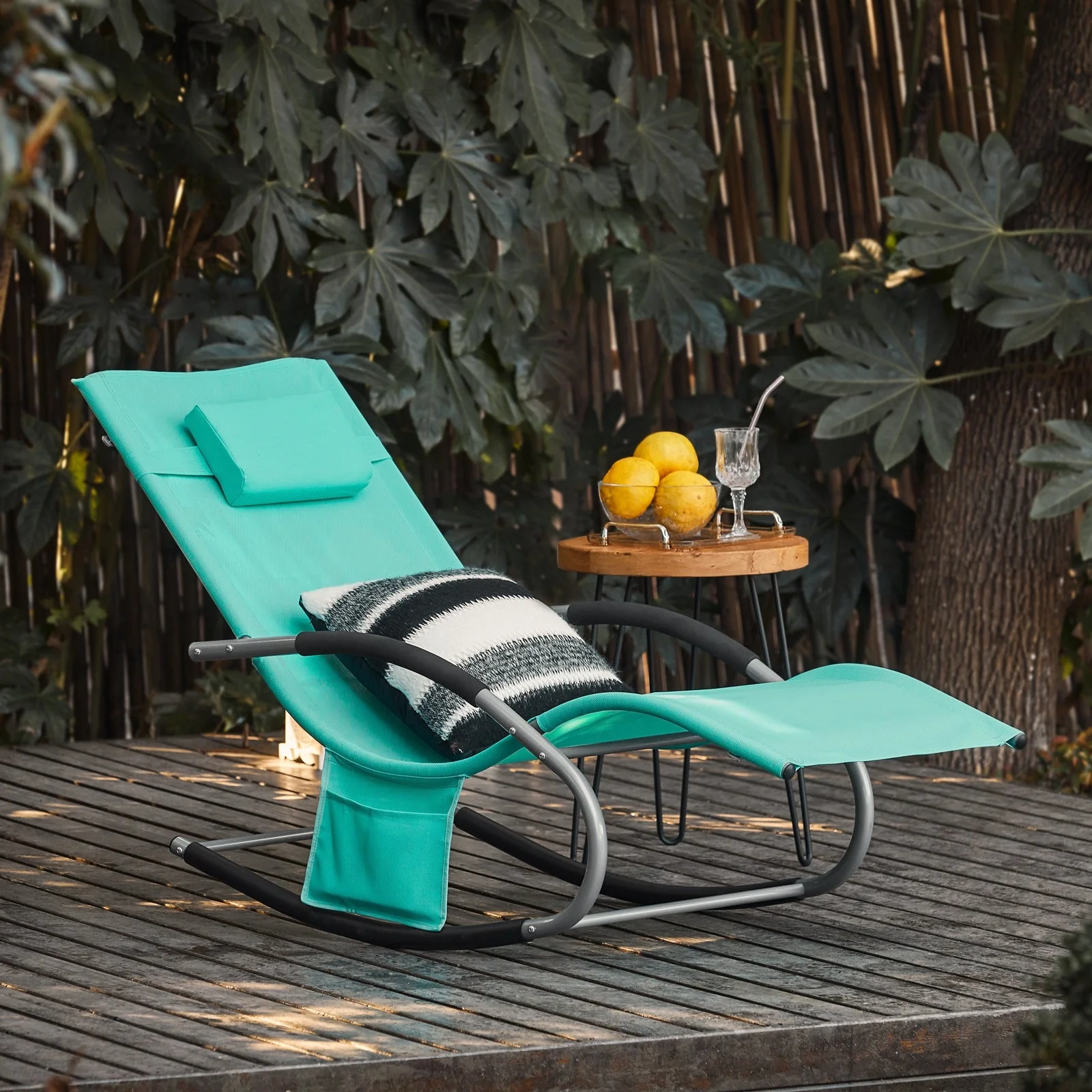 SoBuy OGS28-TBx2 Tumbonax2 Mecedora con Almohada y Bolsillo Color Azul Tiffany - Image 5