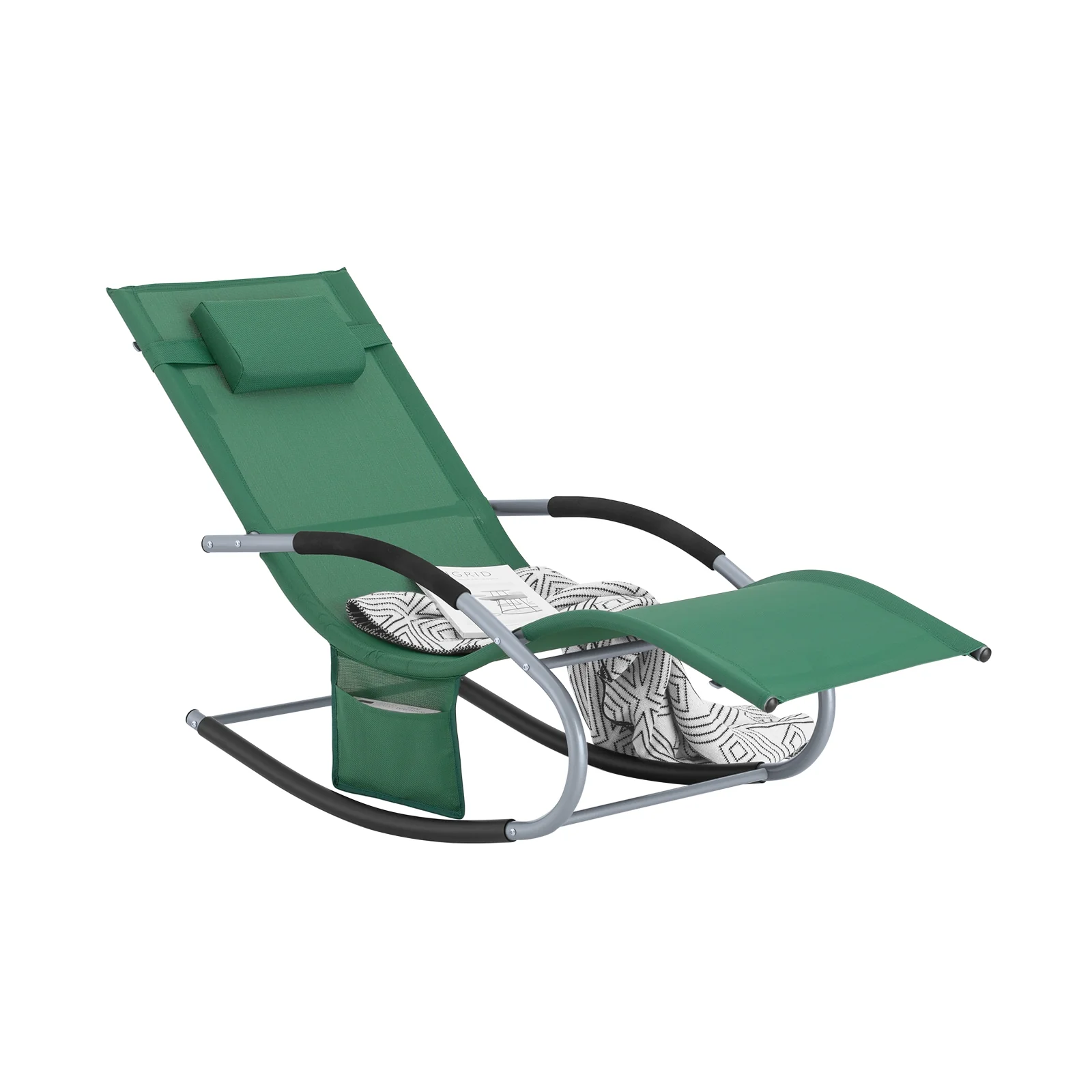 SoBuy OGS28-WD Tumbona Mecedora con Almohada y Bolsillo Color Verde Oscuro