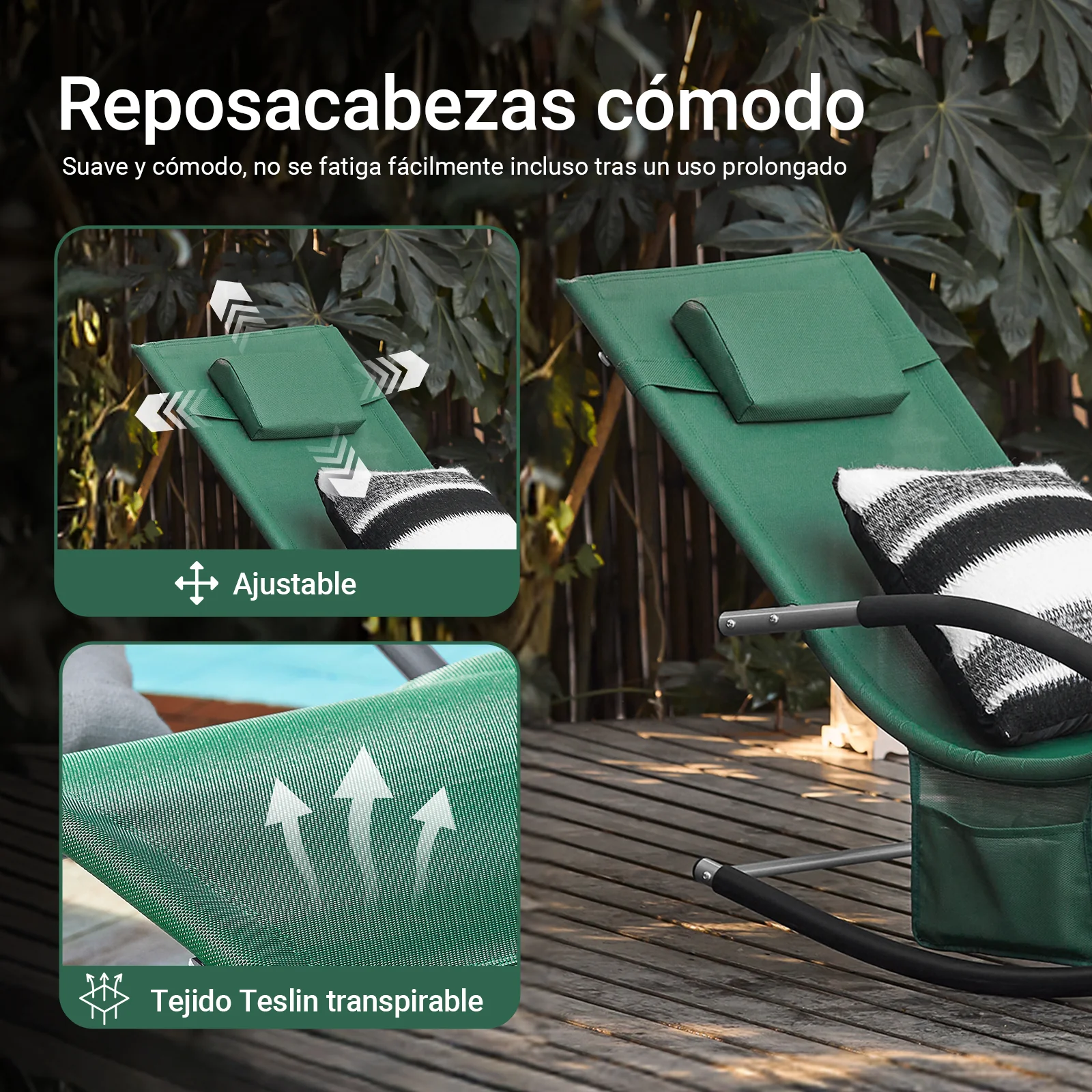 SoBuy OGS28-WD Tumbona Mecedora con Almohada y Bolsillo Color Verde Oscuro - Image 2
