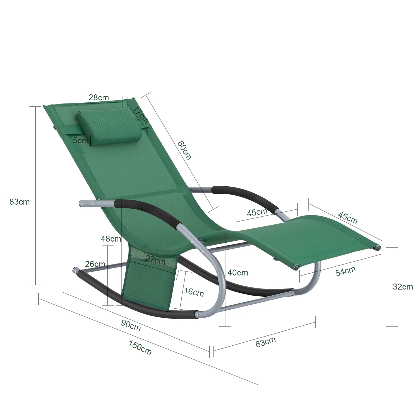 SoBuy OGS28-WD Tumbona Mecedora con Almohada y Bolsillo Color Verde Oscuro - Image 3