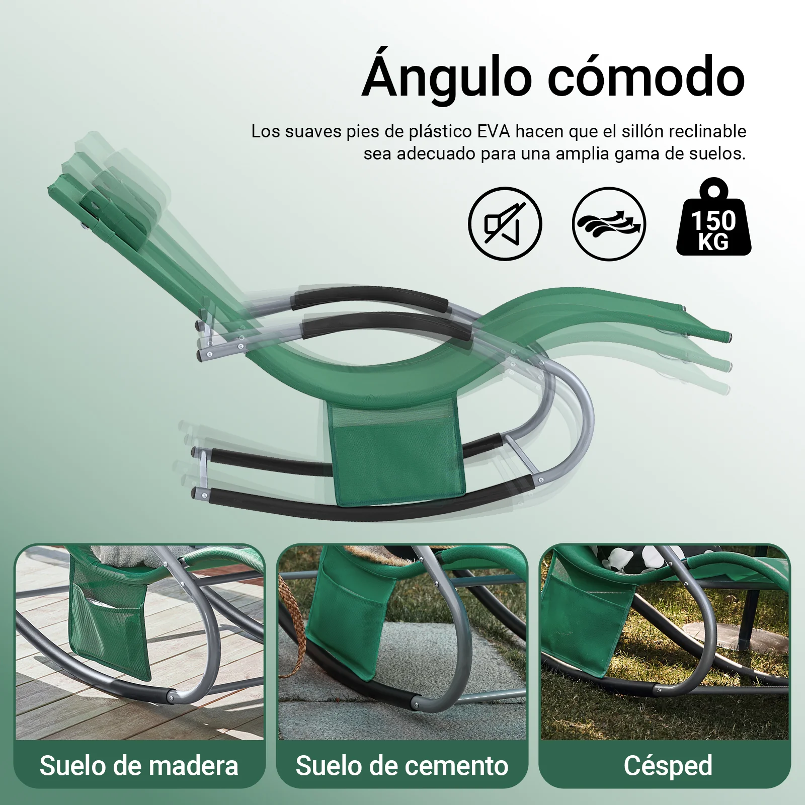 SoBuy OGS28-WD Tumbona Mecedora con Almohada y Bolsillo Color Verde Oscuro - Image 6
