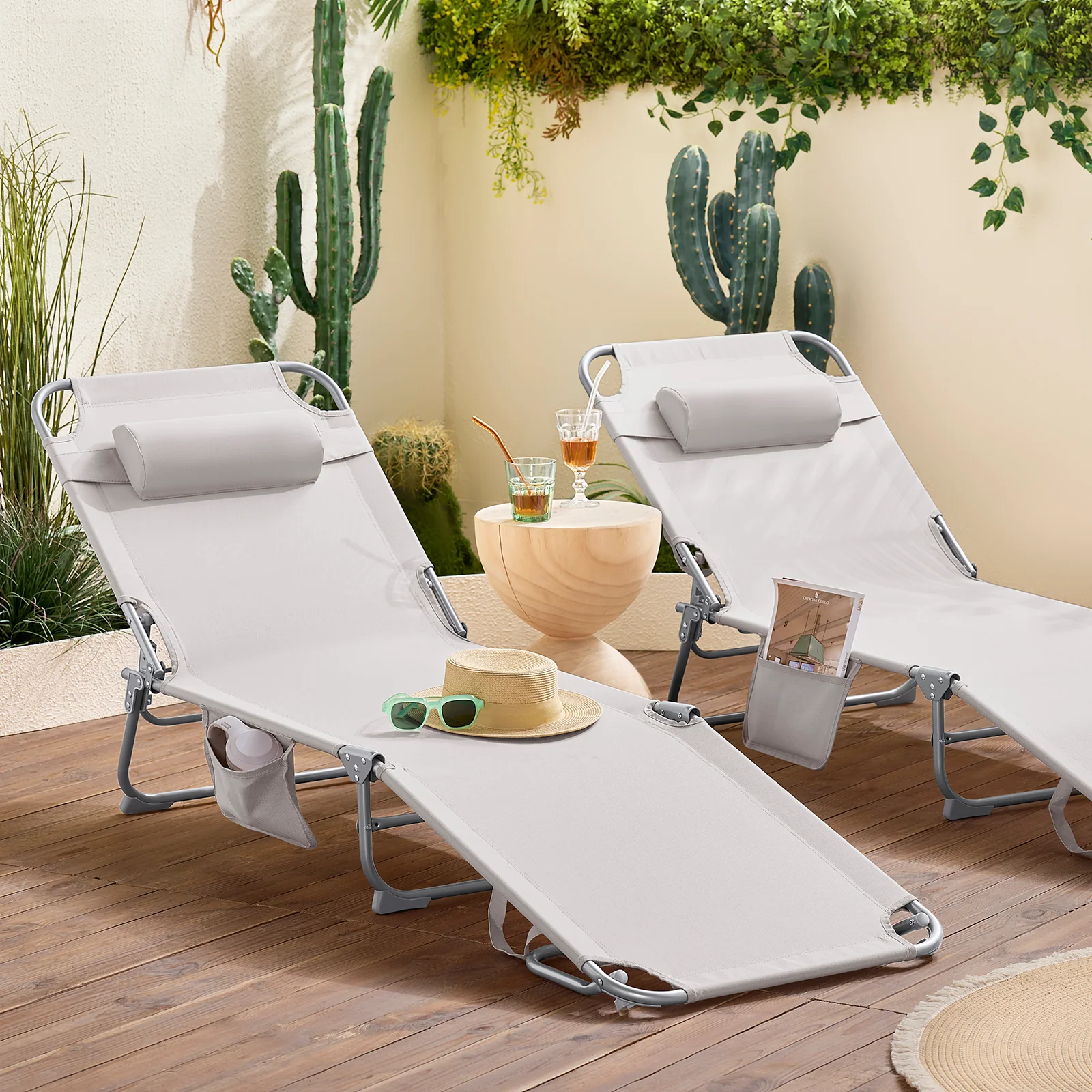 SoBuy OGS35-MIx2 Set de 2 tumbonas beige - Image 6