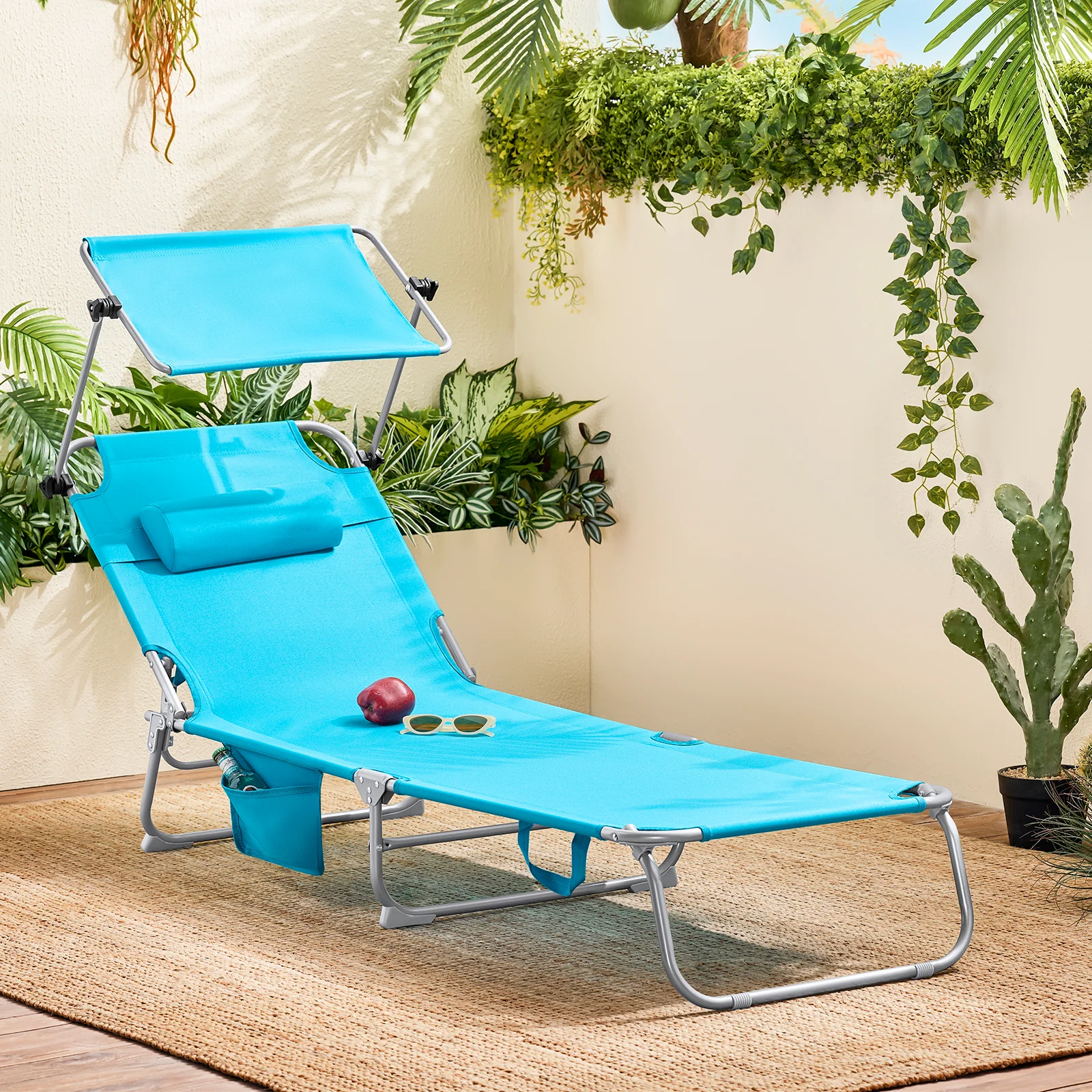 SoBuy OGS48-B Tumbona Plegable con Respaldo Reclinable y Parasol - Image 2