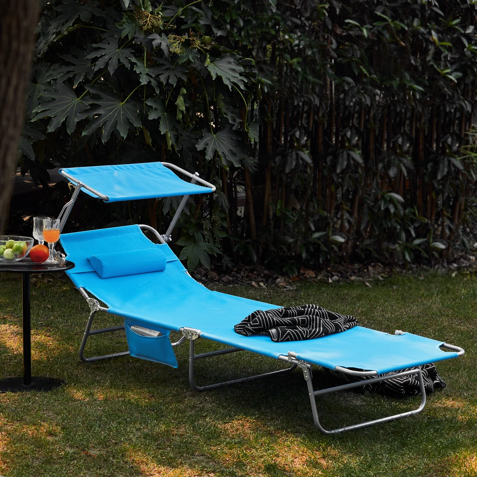 SoBuy OGS48-B Tumbona Plegable con Respaldo Reclinable y Parasol - Image 4