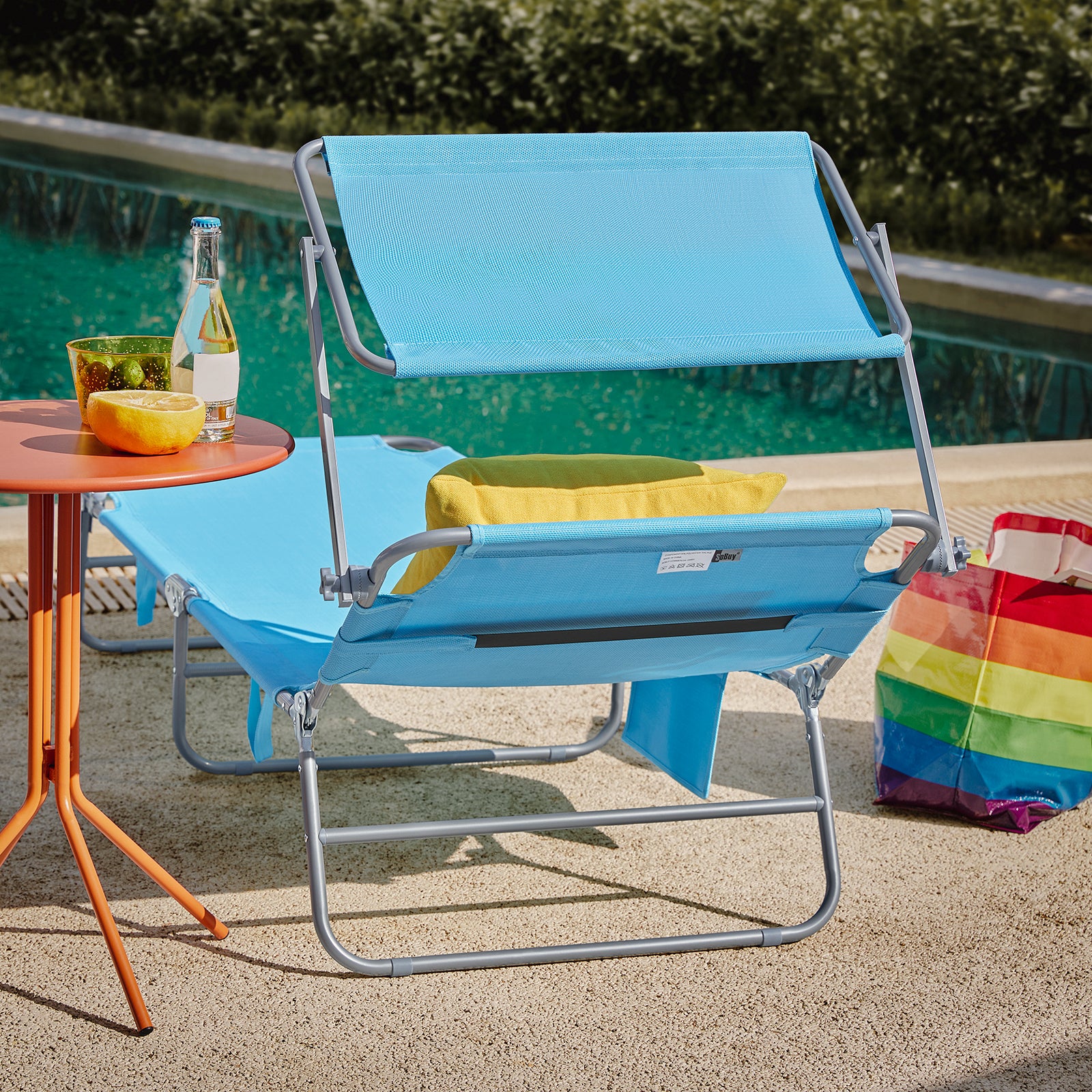 SoBuy OGS48-B Tumbona Plegable con Respaldo Reclinable y Parasol - Image 5