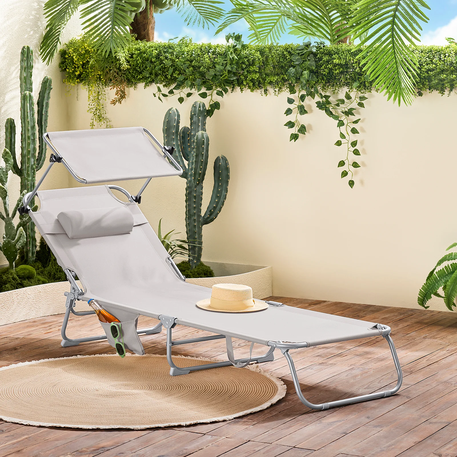 SoBuy OGS48-MI Tumbona Plegable con Respaldo Reclinable y Parasol - Image 2