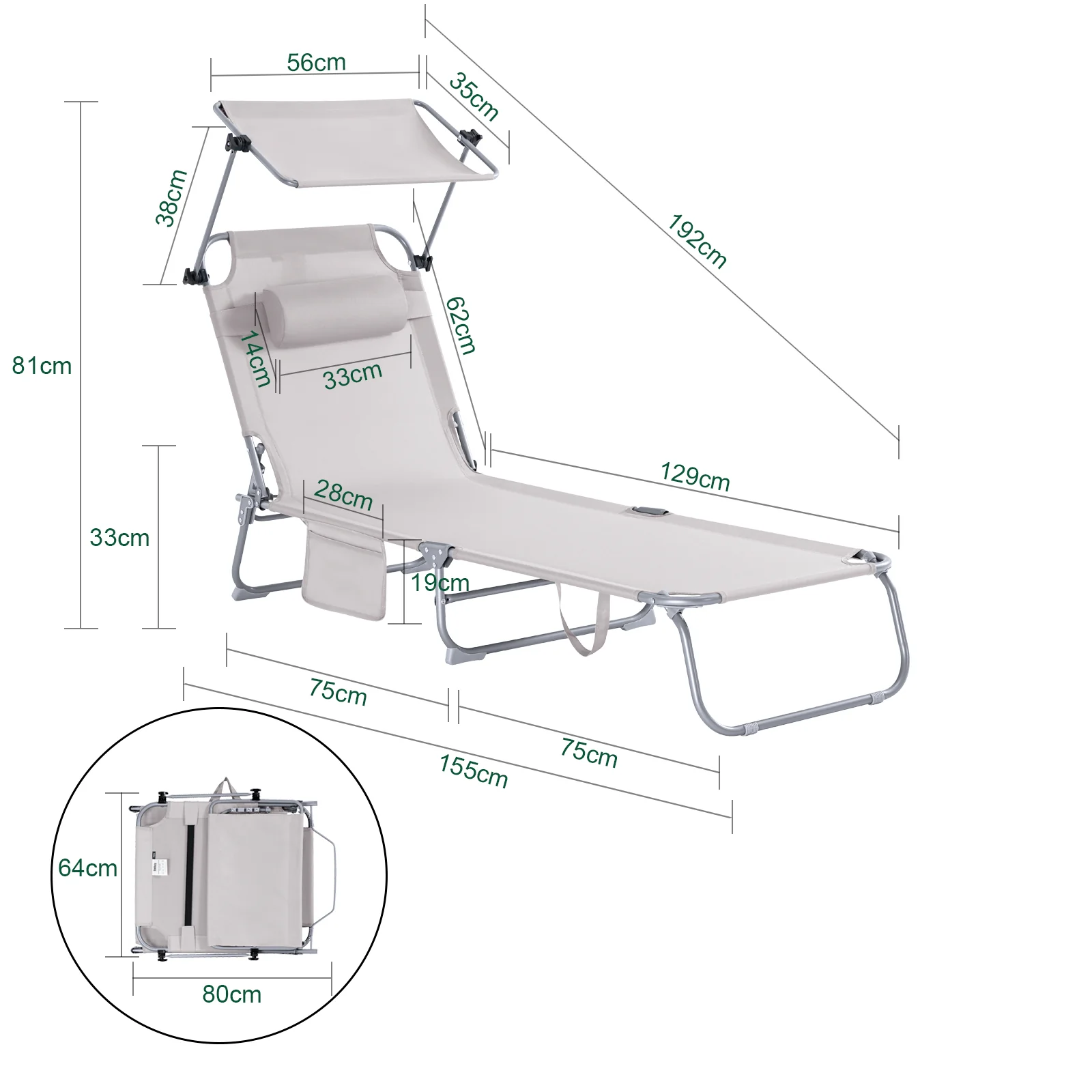 SoBuy OGS48-MI Tumbona Plegable con Respaldo Reclinable y Parasol - Image 3