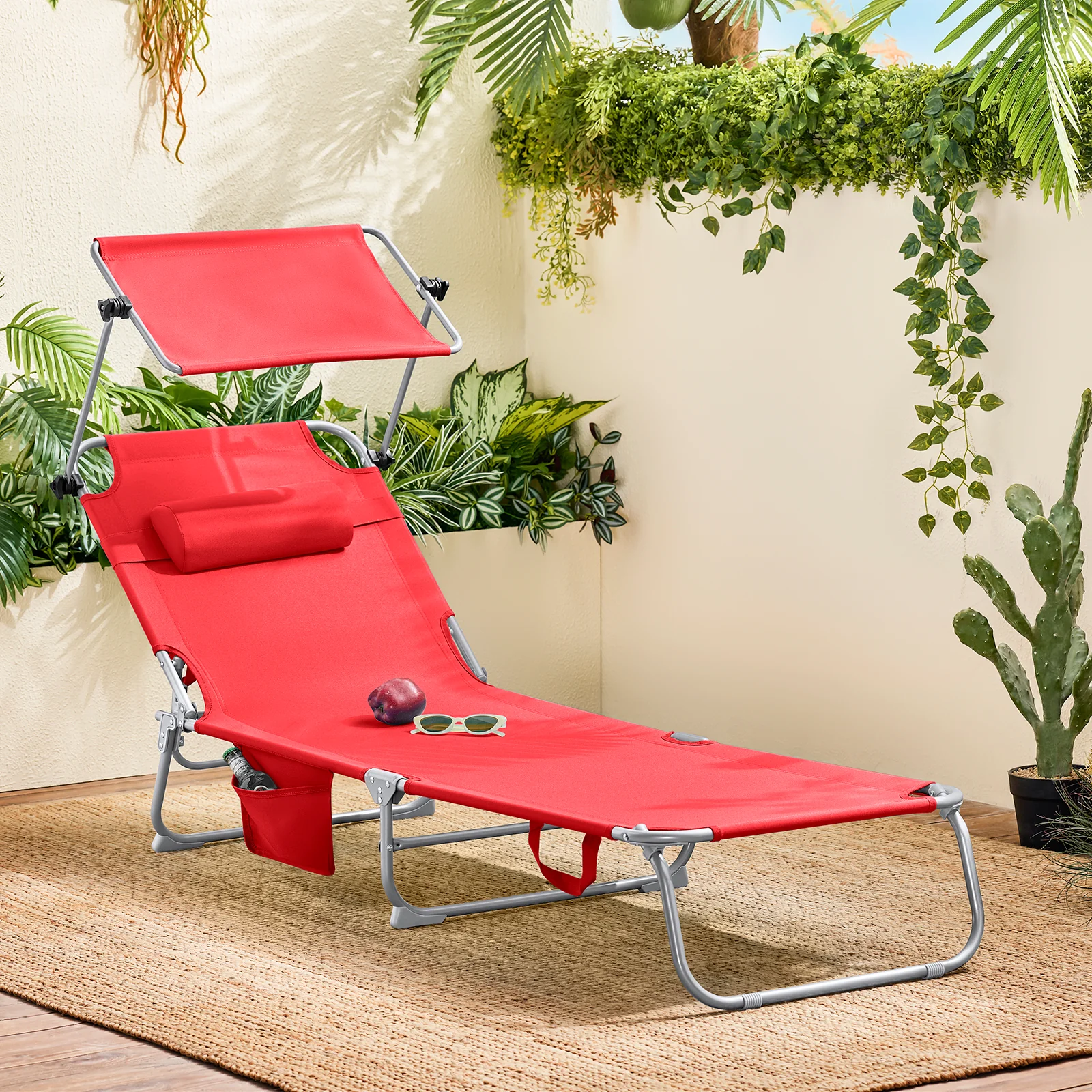 SoBuy OGS48-R Tumbona Plegable con Respaldo Reclinable y Parasol - Image 2